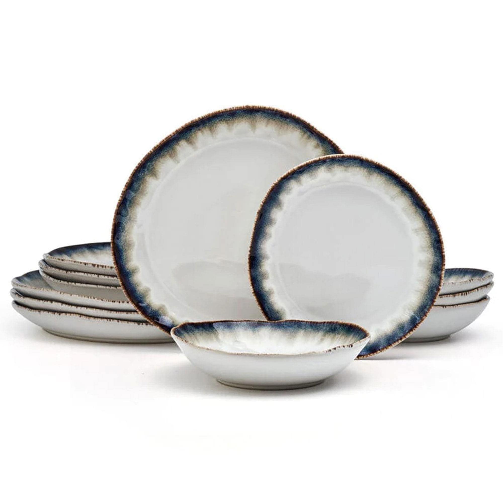 Lifetime Brands Cole 12Piece Dinnerware Set in Cream, Brown and Blue
