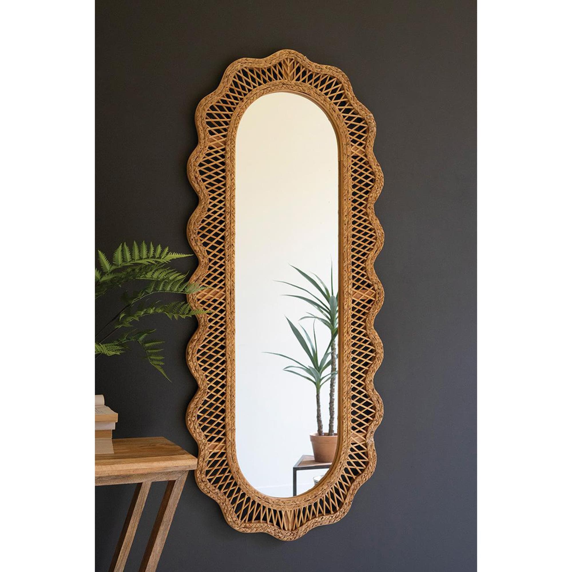 Kalalou Rattan Squiggle Oval Mirror in Natural