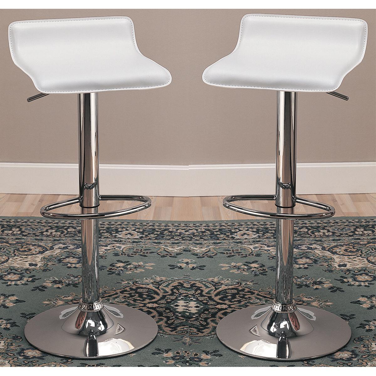 Set of 2 White and Chrome Adjustable Swivel Bar Stool Chair by Coaster 120391 