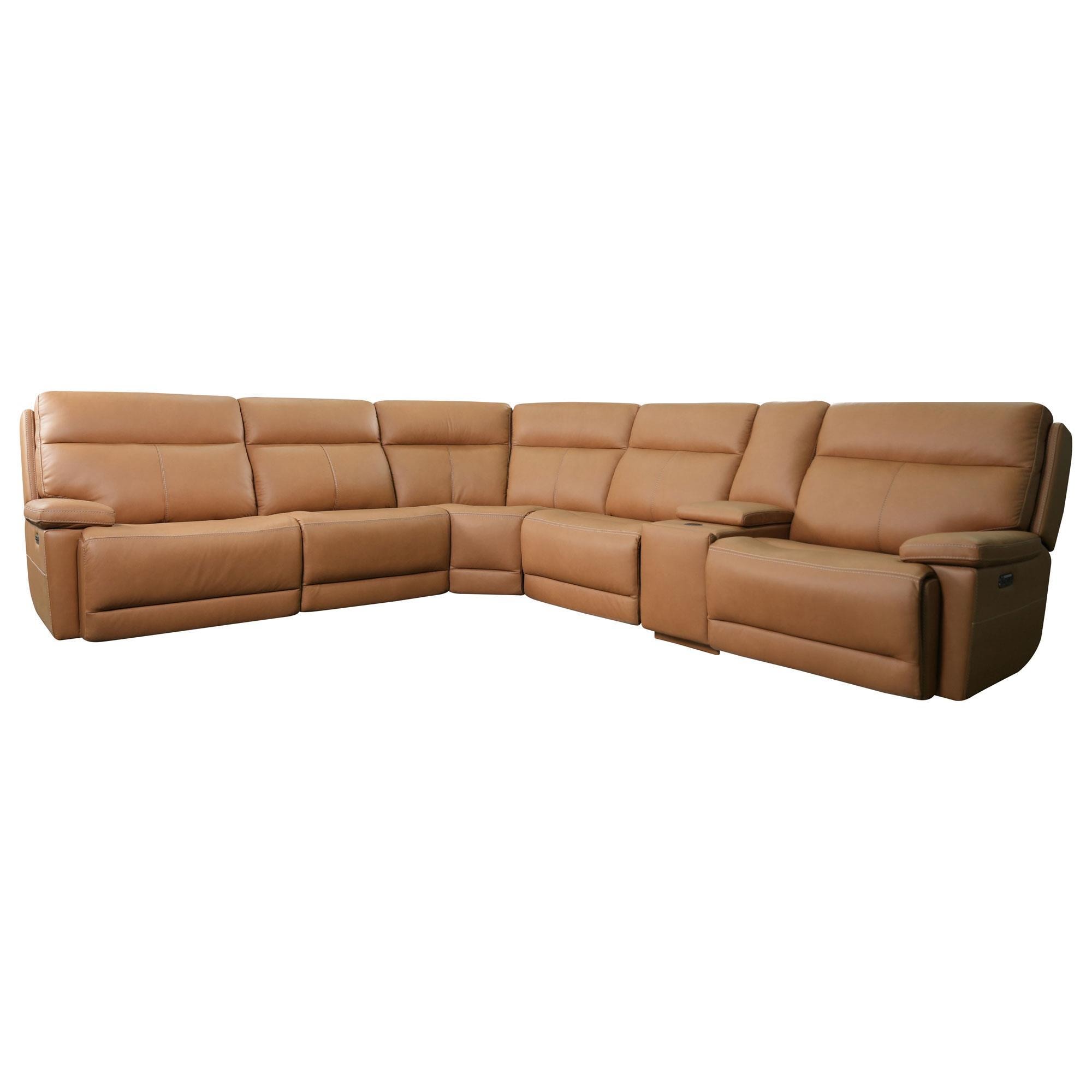 Bassett Fletcher 6-Piece Leather Power Sectional in Antelope