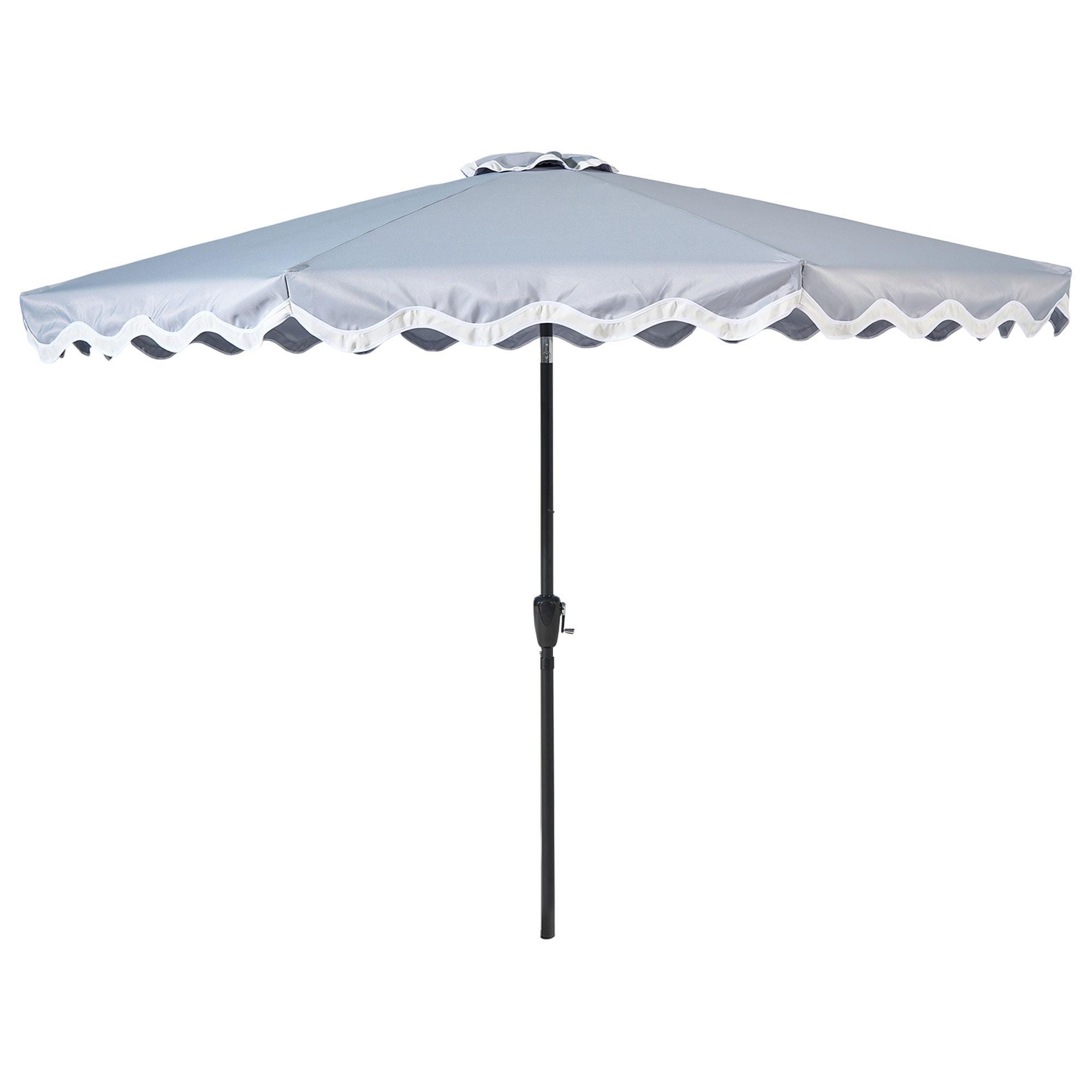 grey and white patio umbrella Garvee 15' Large with Base, Outdoor Double-Sided Rectan Sit comfortably under the sun with these Gray Fringe 9 Ft Crank Grey/White