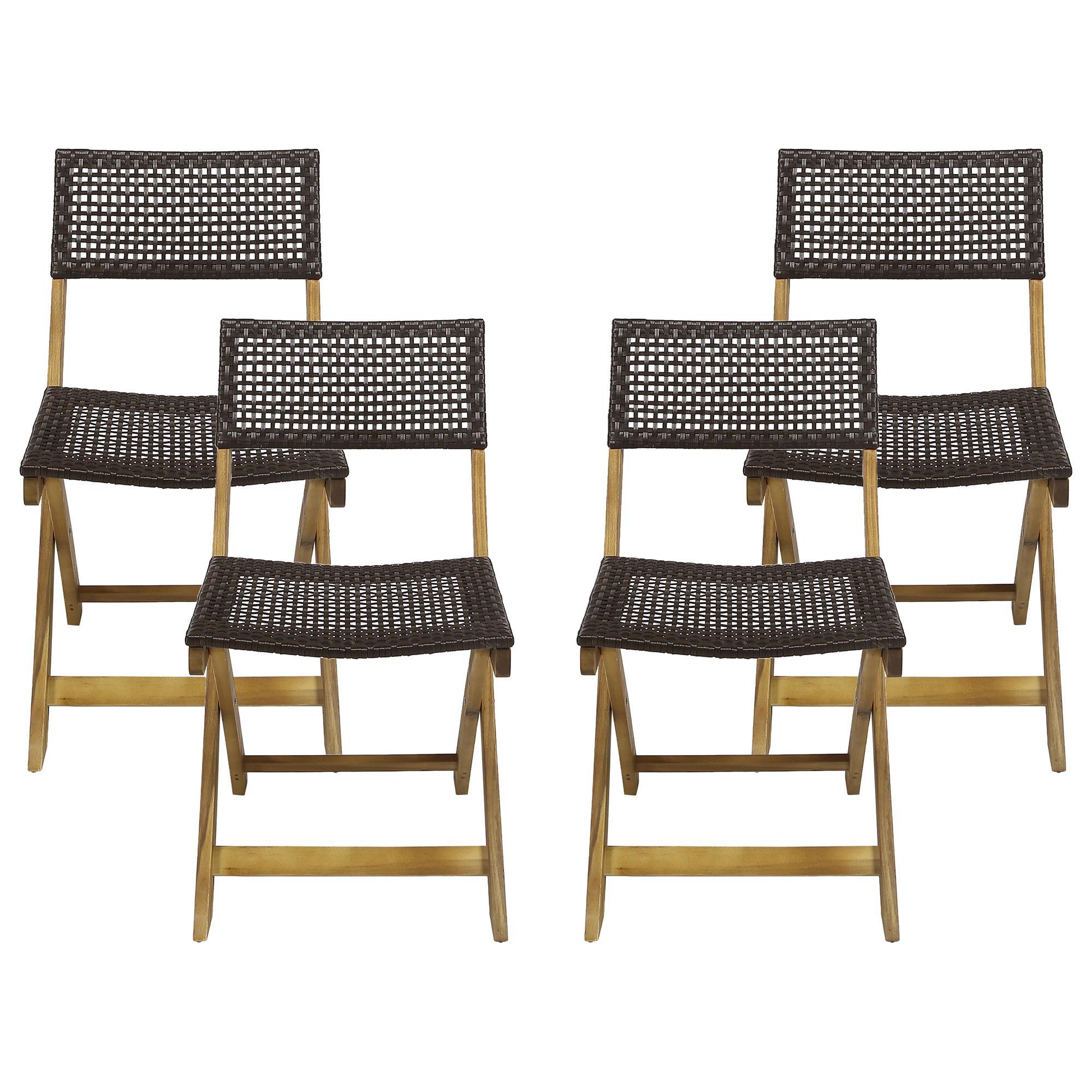 Noble House Hillside Patio Foldable Bistro Chair in Teak and Brown (Set