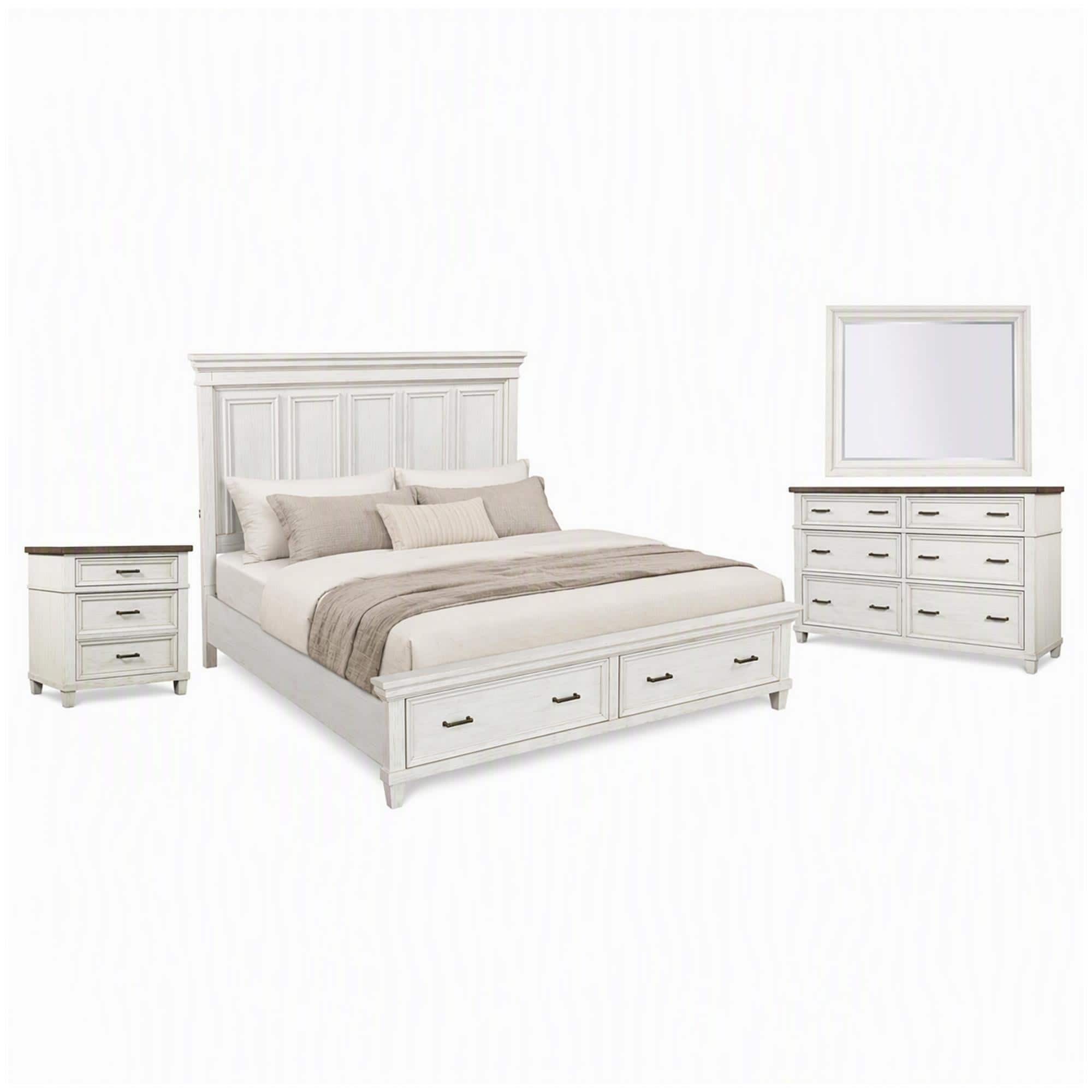 Riva Ridge Caraway 4 Piece King Storage Bedroom Set in Aged Ivory