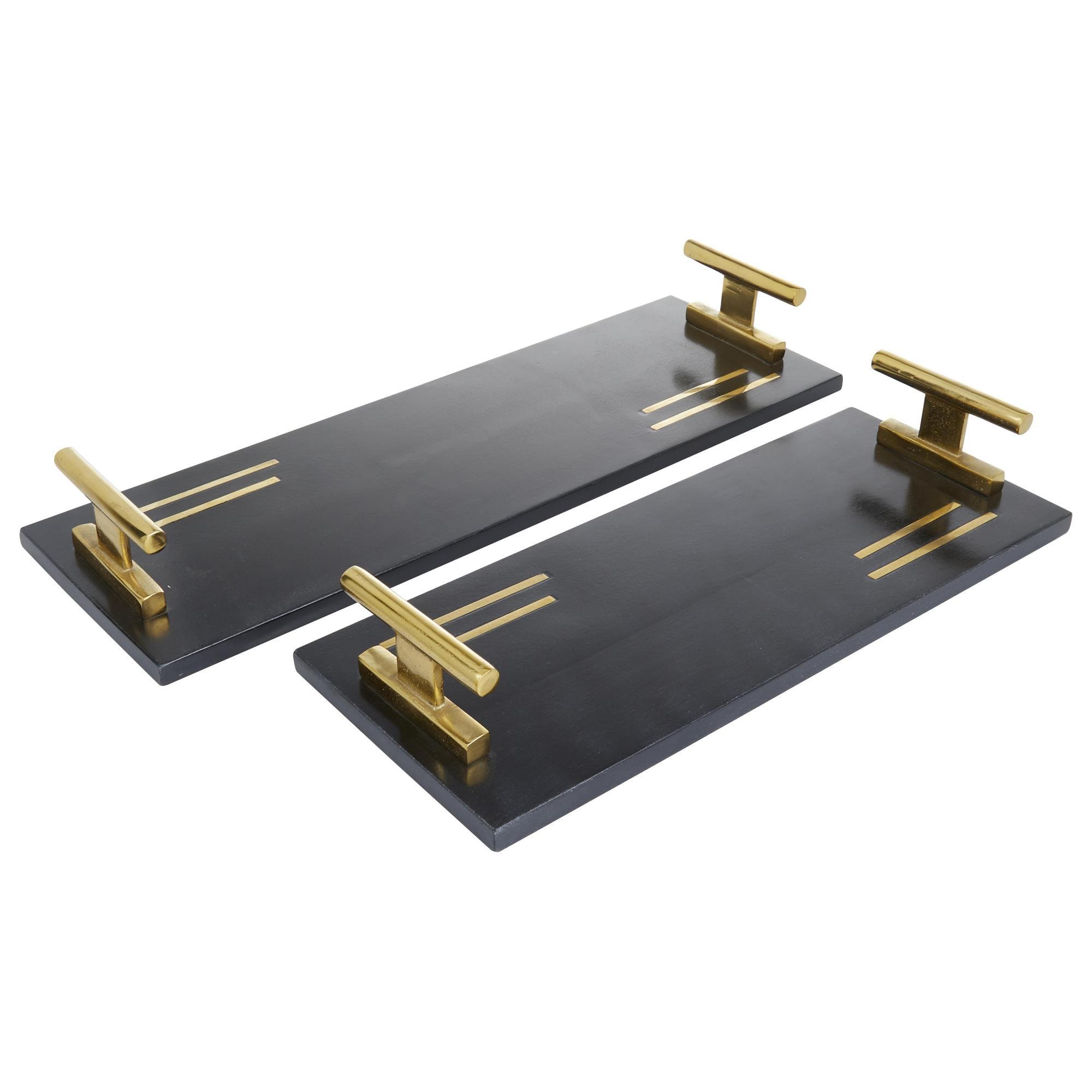 Maple Tray Rack Maple and Jade 2-Piece Tray Set with Handles in Matte Black and Gold