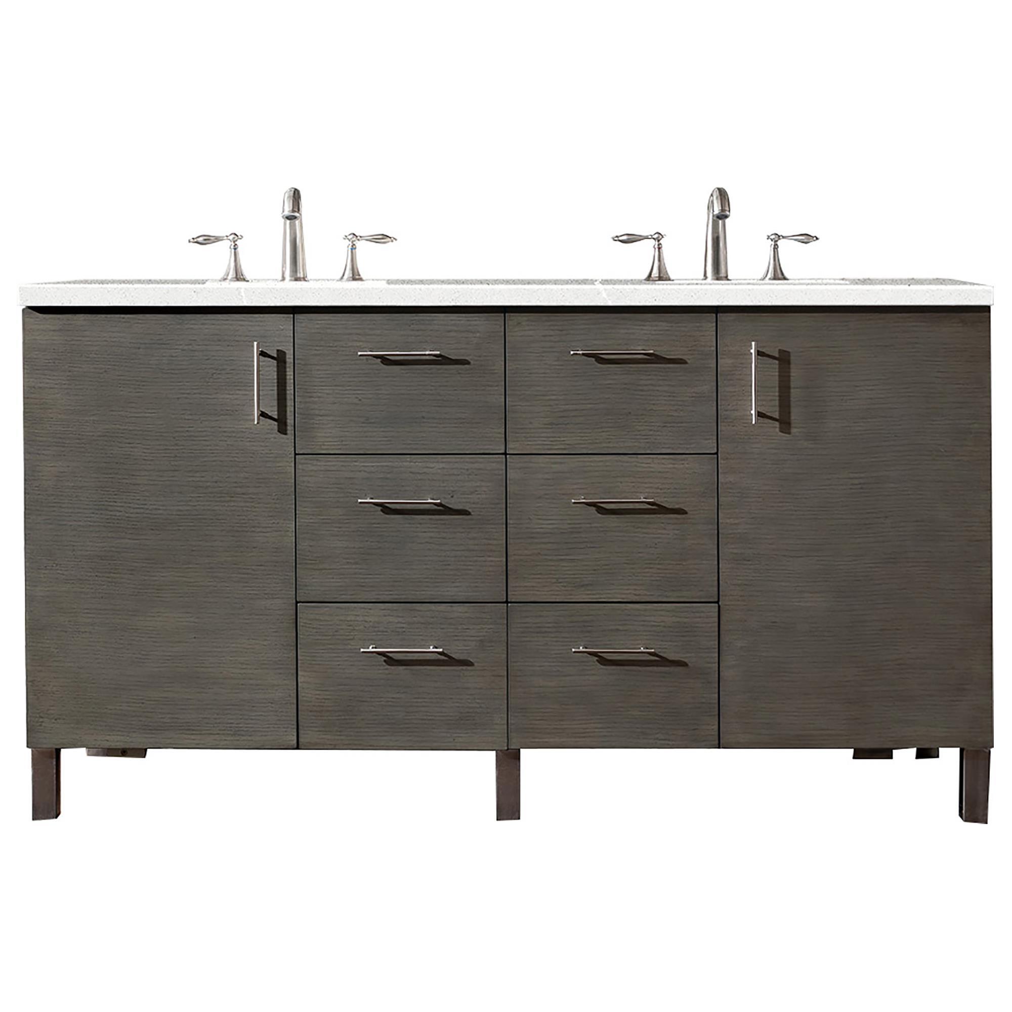 James Martin Metropolitan 60" Double Bathroom Vanity in Silver Oak with