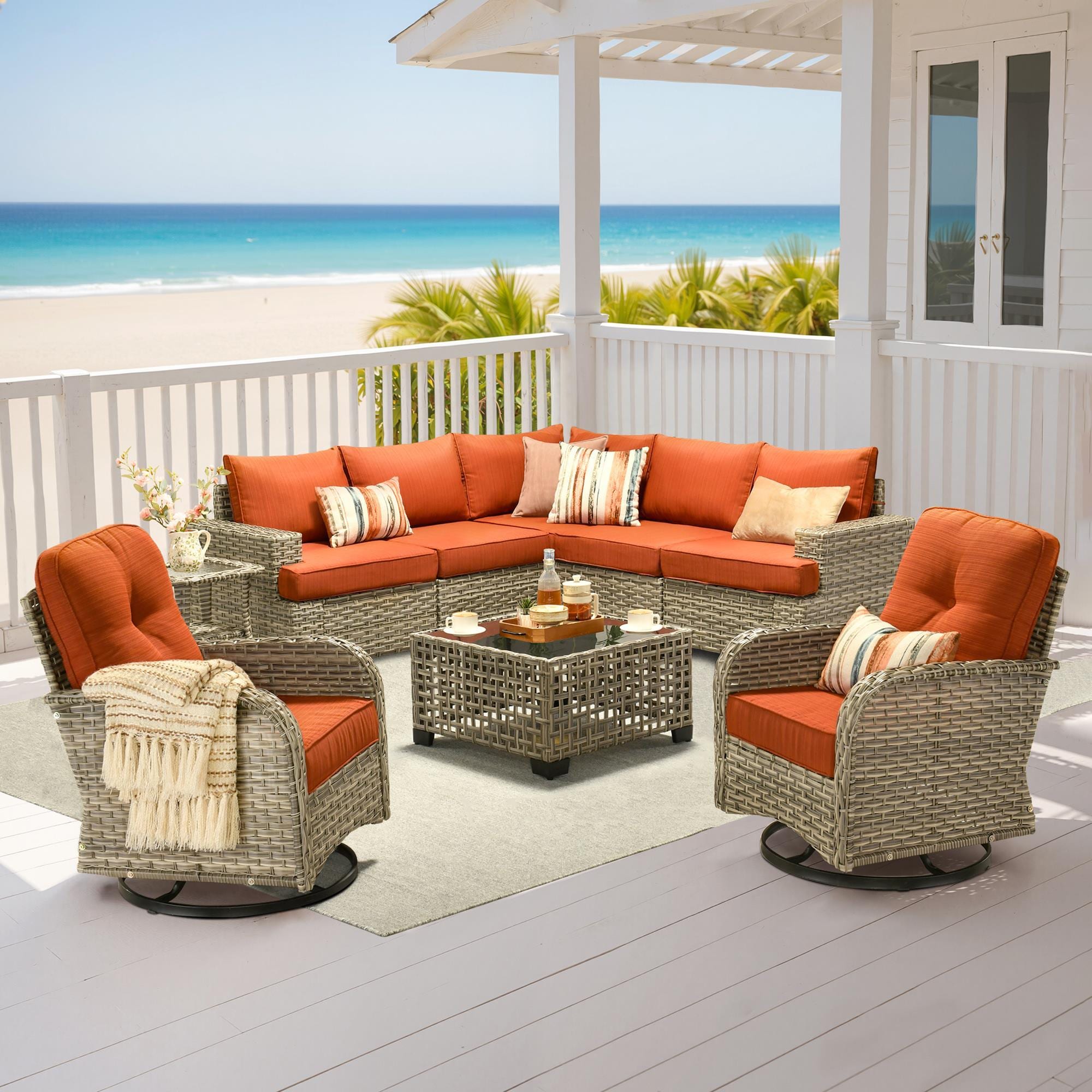 HOMLUX 9-Piece Modular Patio Conversation Set in Orange