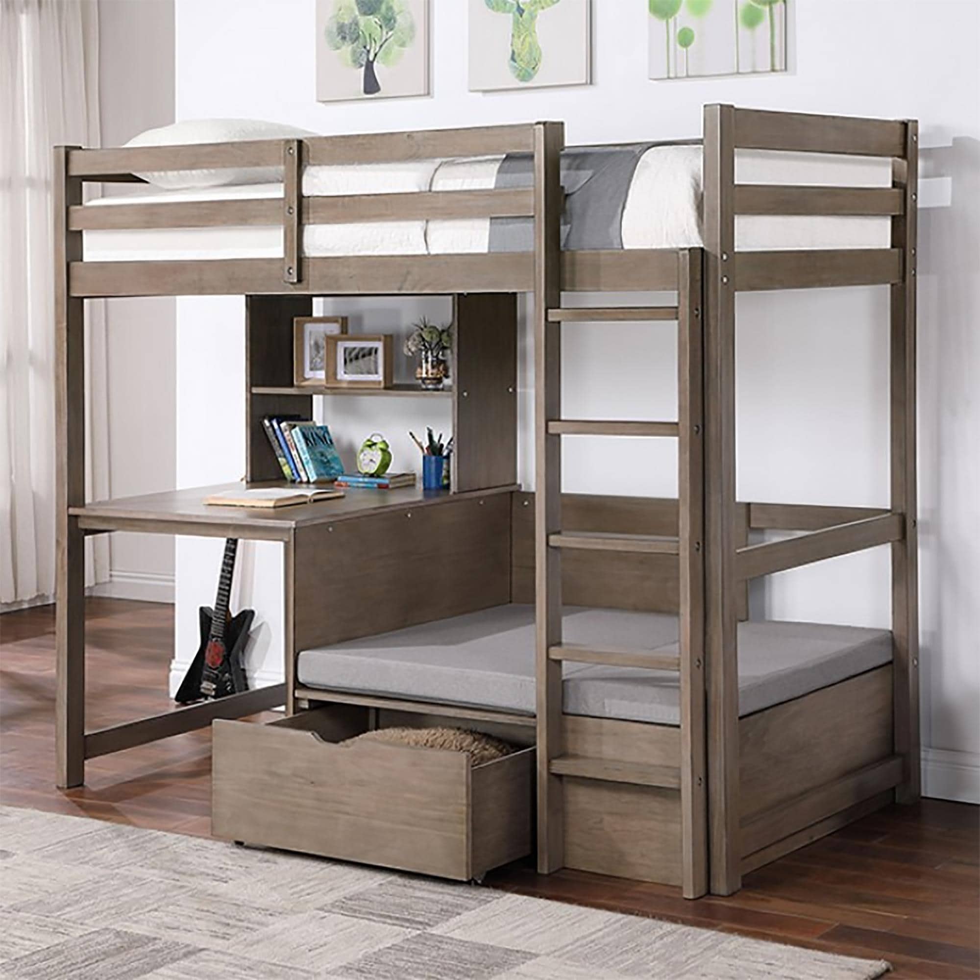 Furniture of America Callistus Twin Workstation Loft Bed in Warm Gray