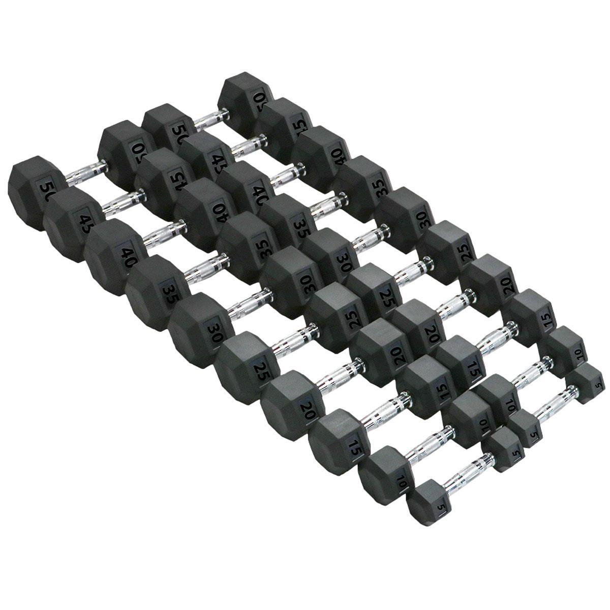 Apollo Athletics 5 50 lb Hex Rubber Dumbbell w Chrome Set NFM