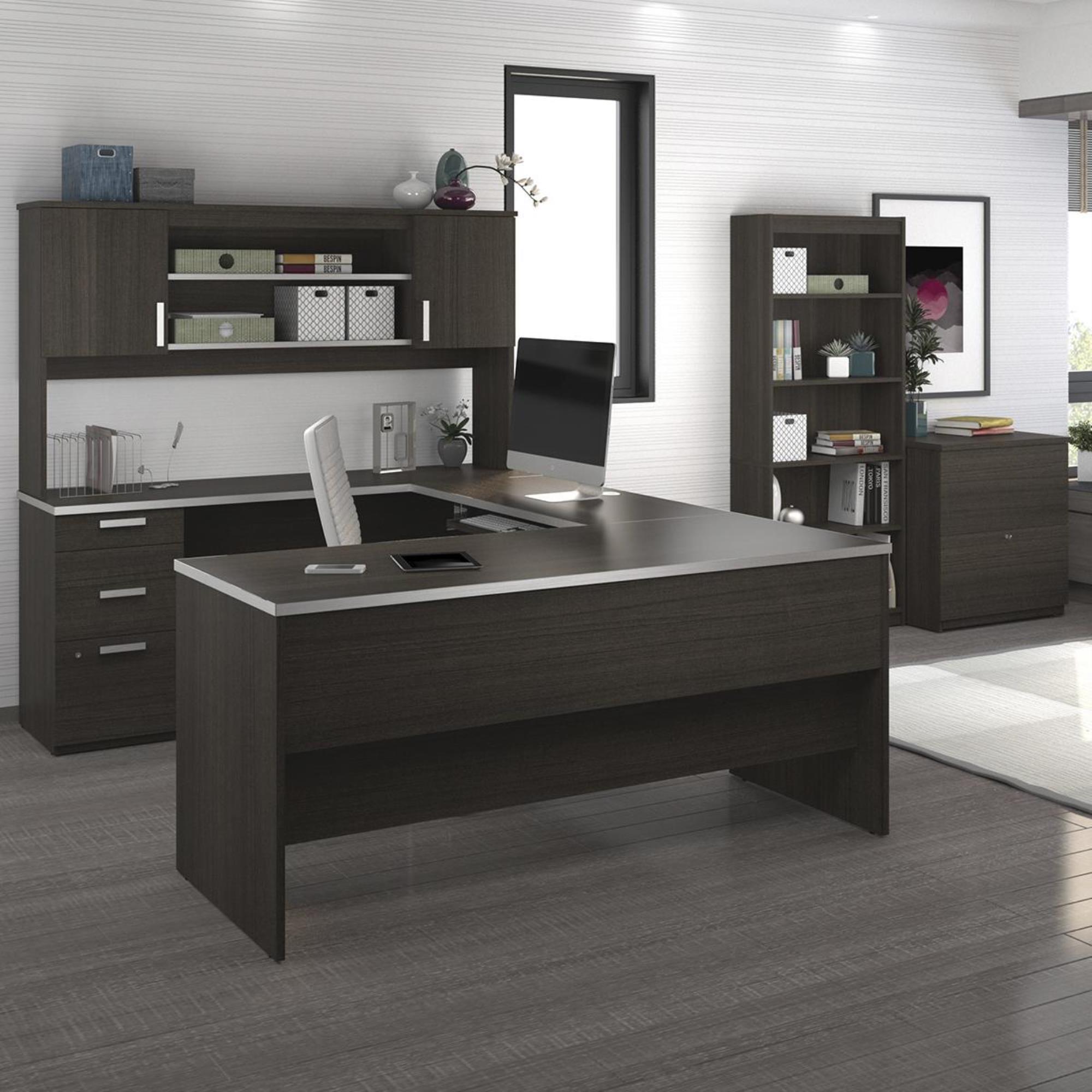 Bestar Modern U-shaped Desk in Dark Chocolate & White Finish for sale online 