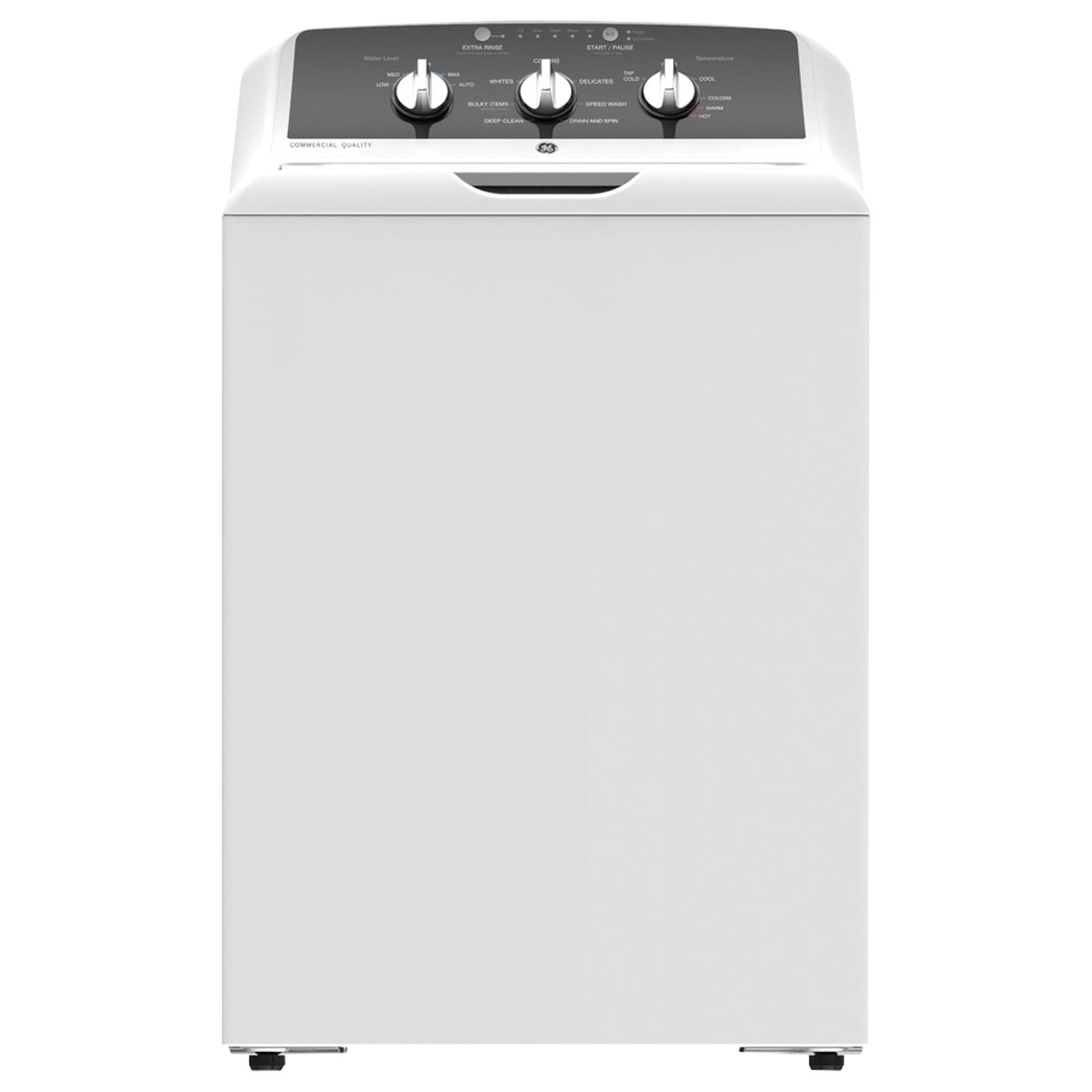 GE Appliances 4.2 Cu. Ft. Top Load Washer in White and Stainless Steel