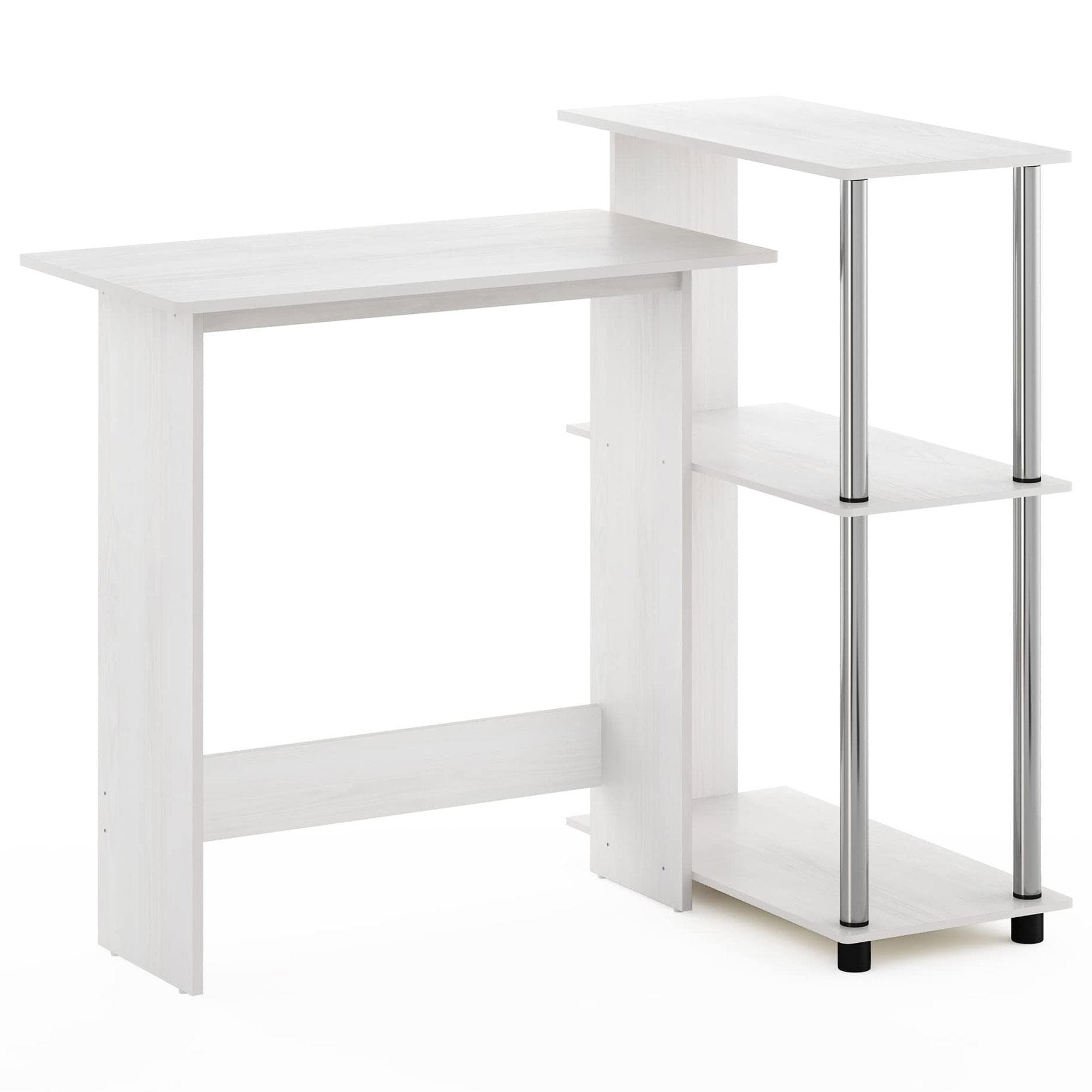 HOMLUX L-Shaped Computer Desk with Open Display Shelves in White