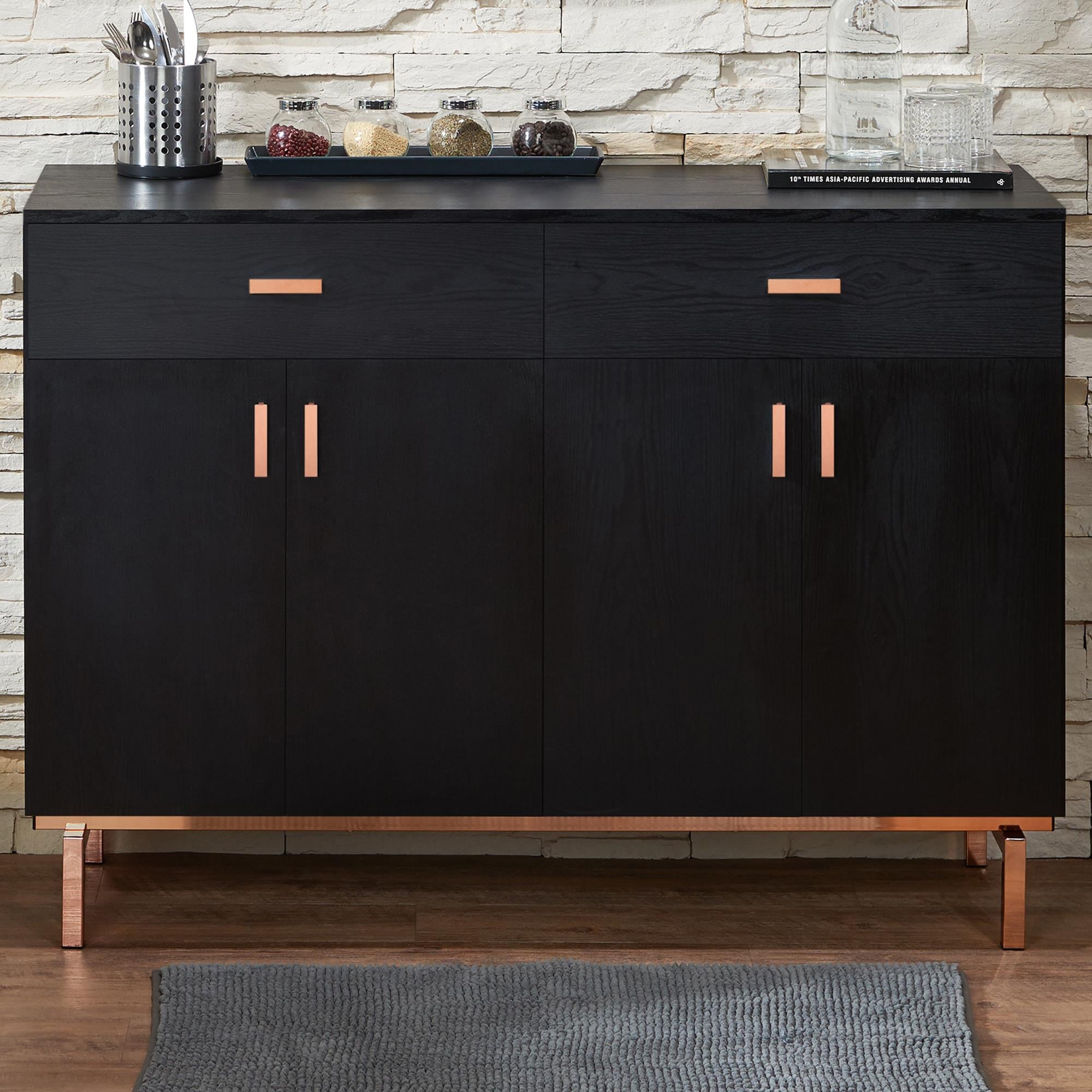 Furniture of America Lester Buffet Table in Black and Rose