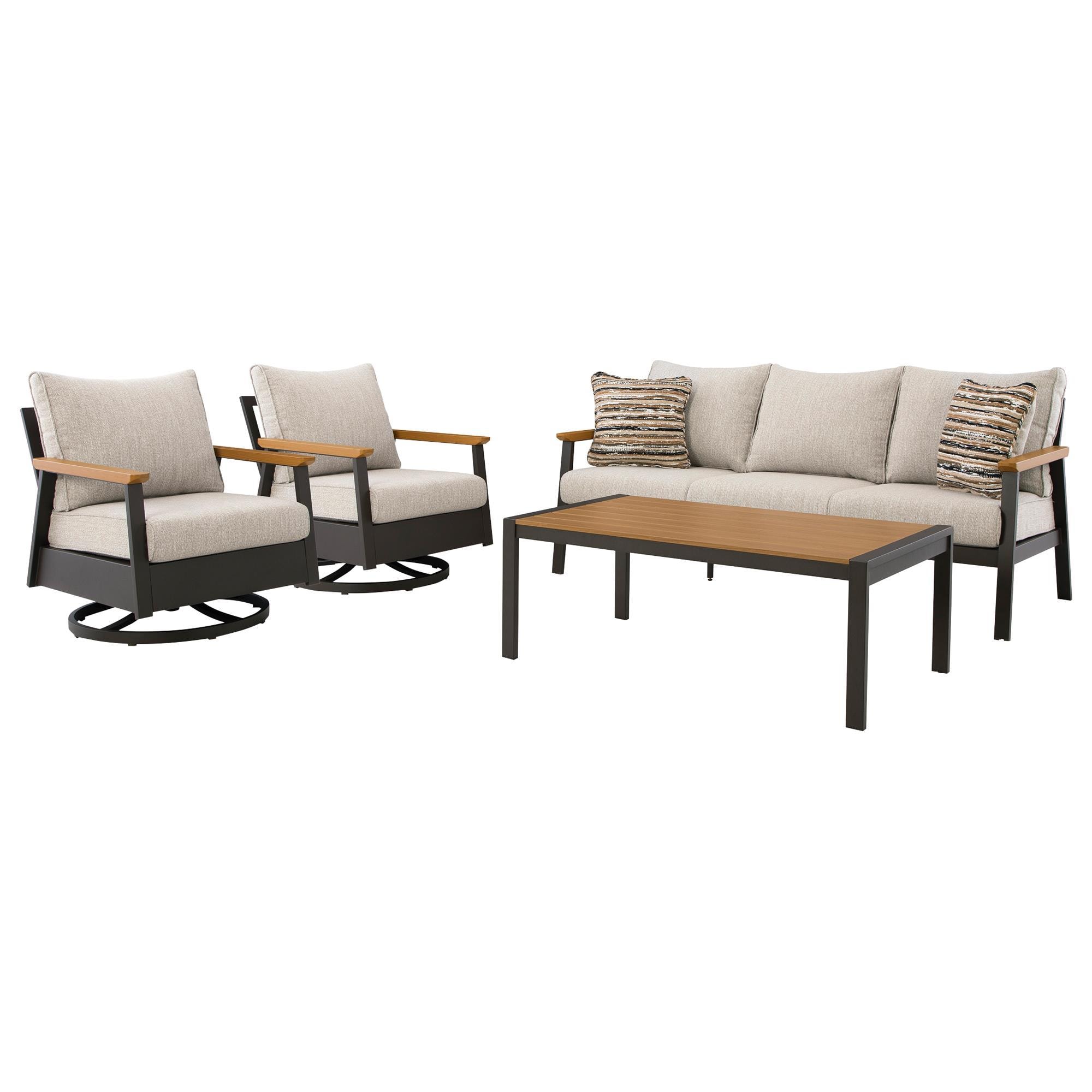 Ashley Carmel Highlands 4-Piece Patio Conversation Set in Beige