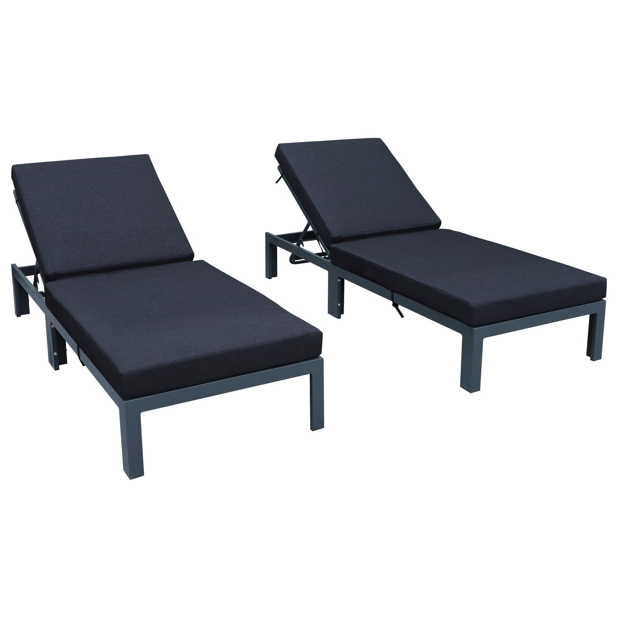 Leisuremod Chelsea Patio Chaise Lounge Chair with Black Cushion in