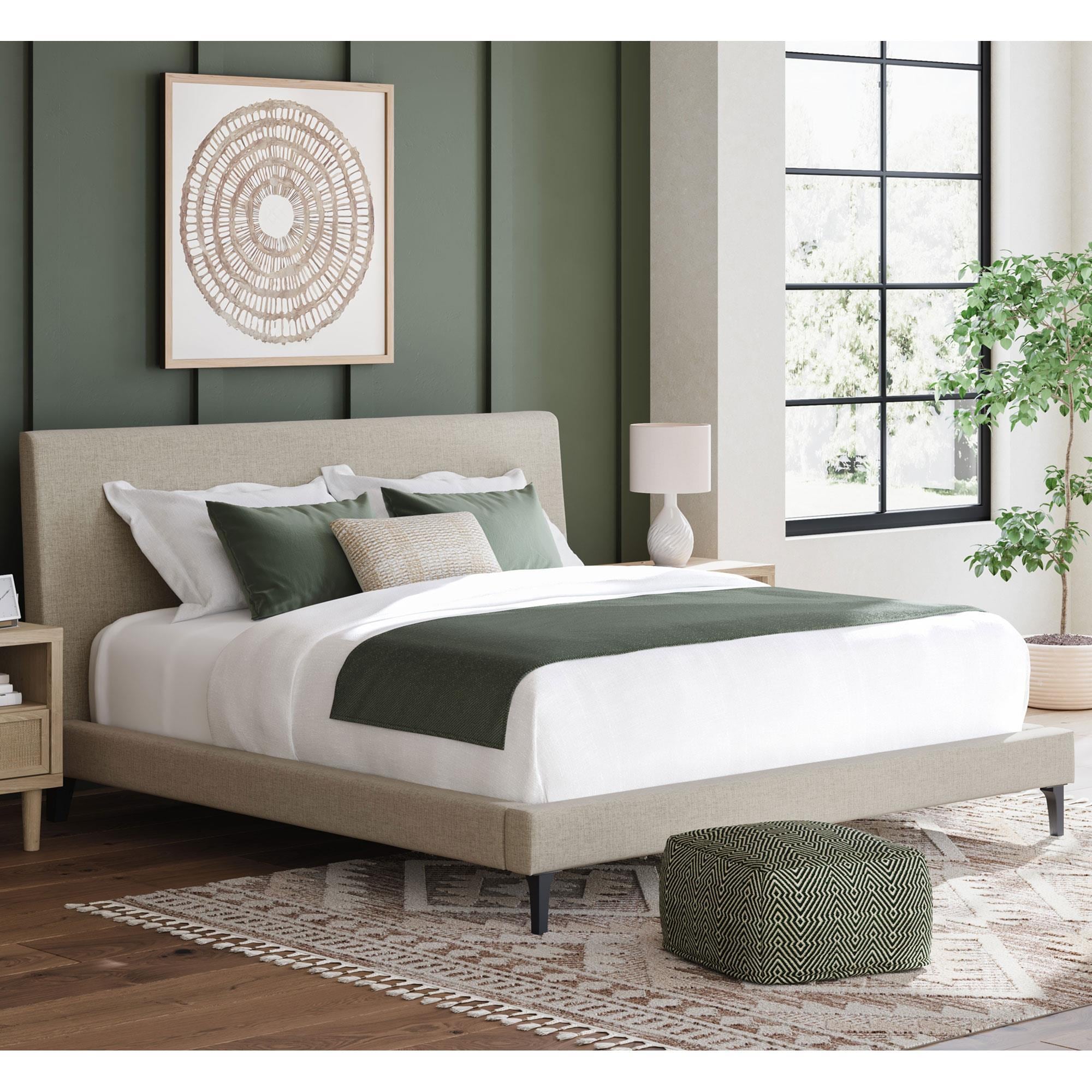 Ashley Cielden King Upholstered Platform Bed with Roll Slats in Tan