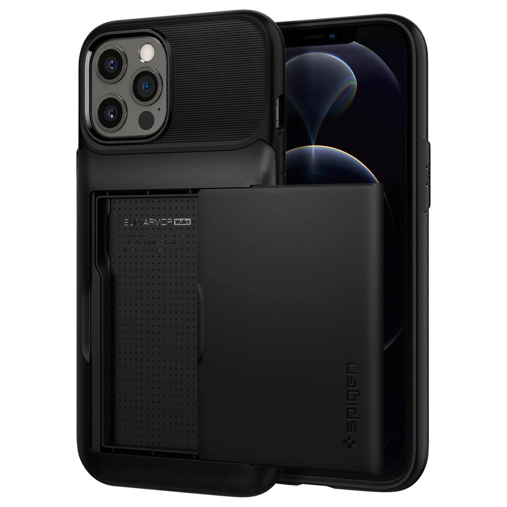 Spigen Slim Armor Wallet Case For Apple Iphone 12 Pro Max in Black