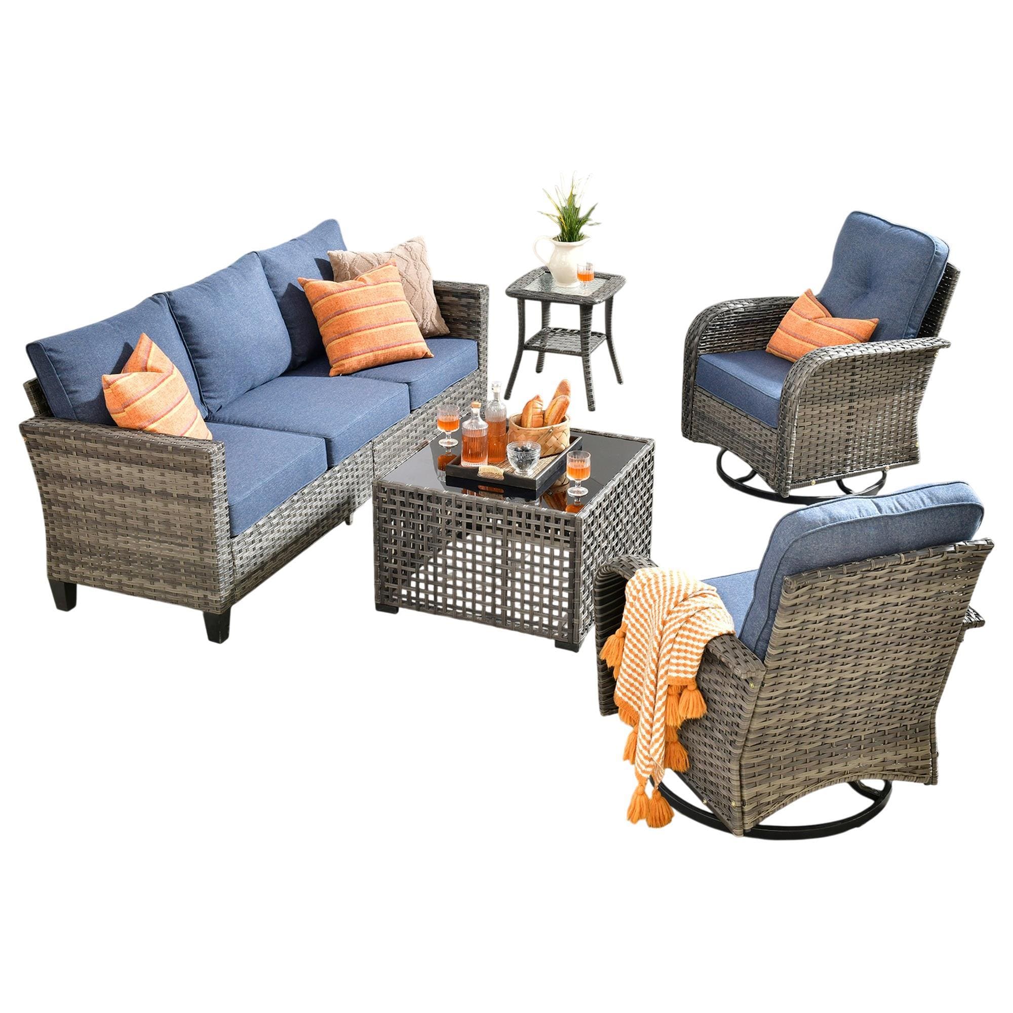 HOMLUX 5-Piece Outdoor Conversation Set in Dark Gray