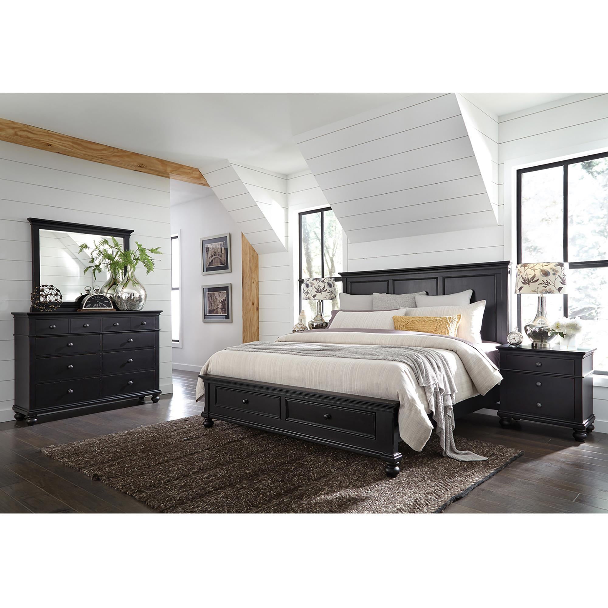 Riva Ridge Oxford 4-Piece King Storage Bedroom Set in Rubbed Black
