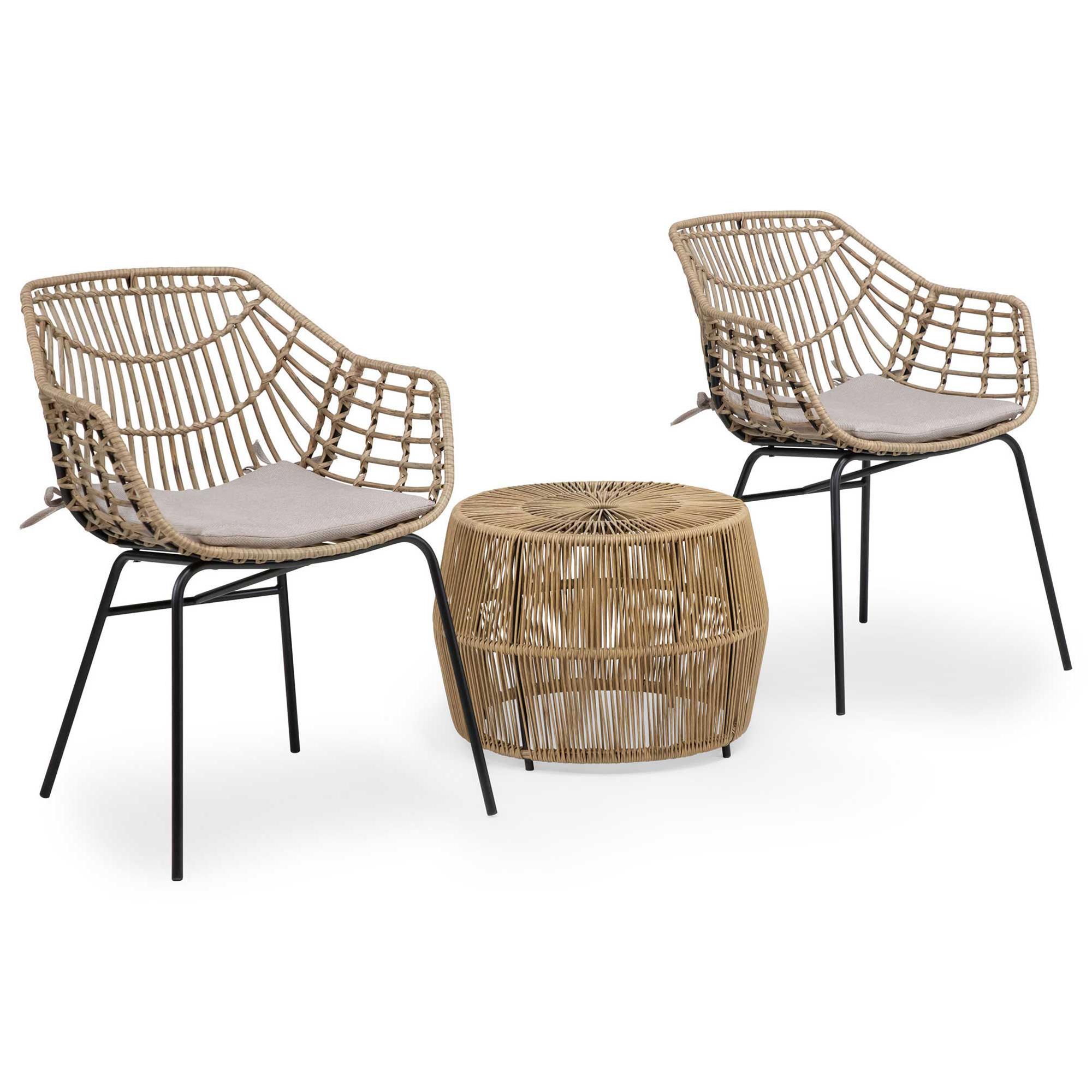 Furniture of America Lei 3Piece Patio Bistro Set in Natural and Black