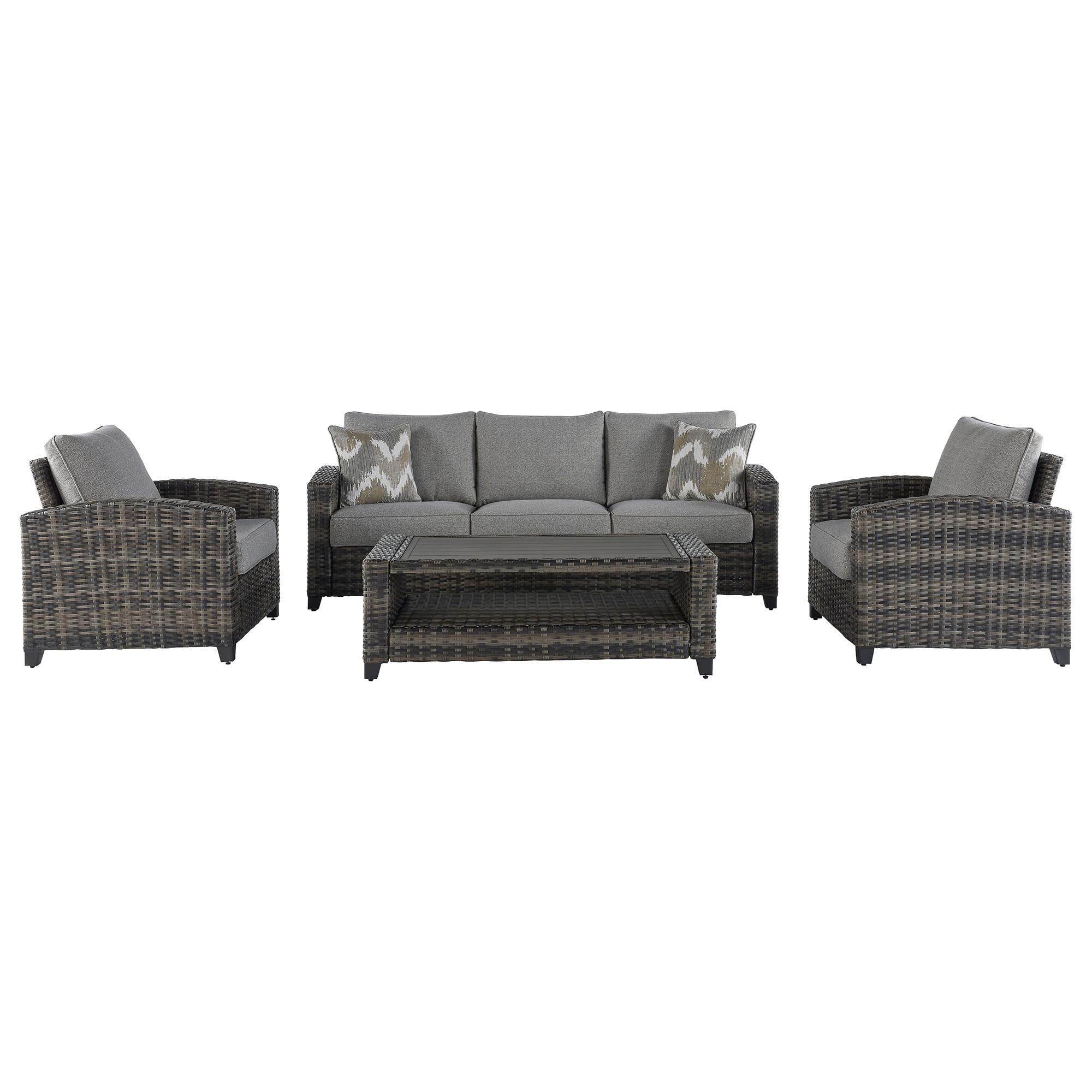 Ashley Oasis Court 4 Piece Patio Conversation Set in Gray NFM