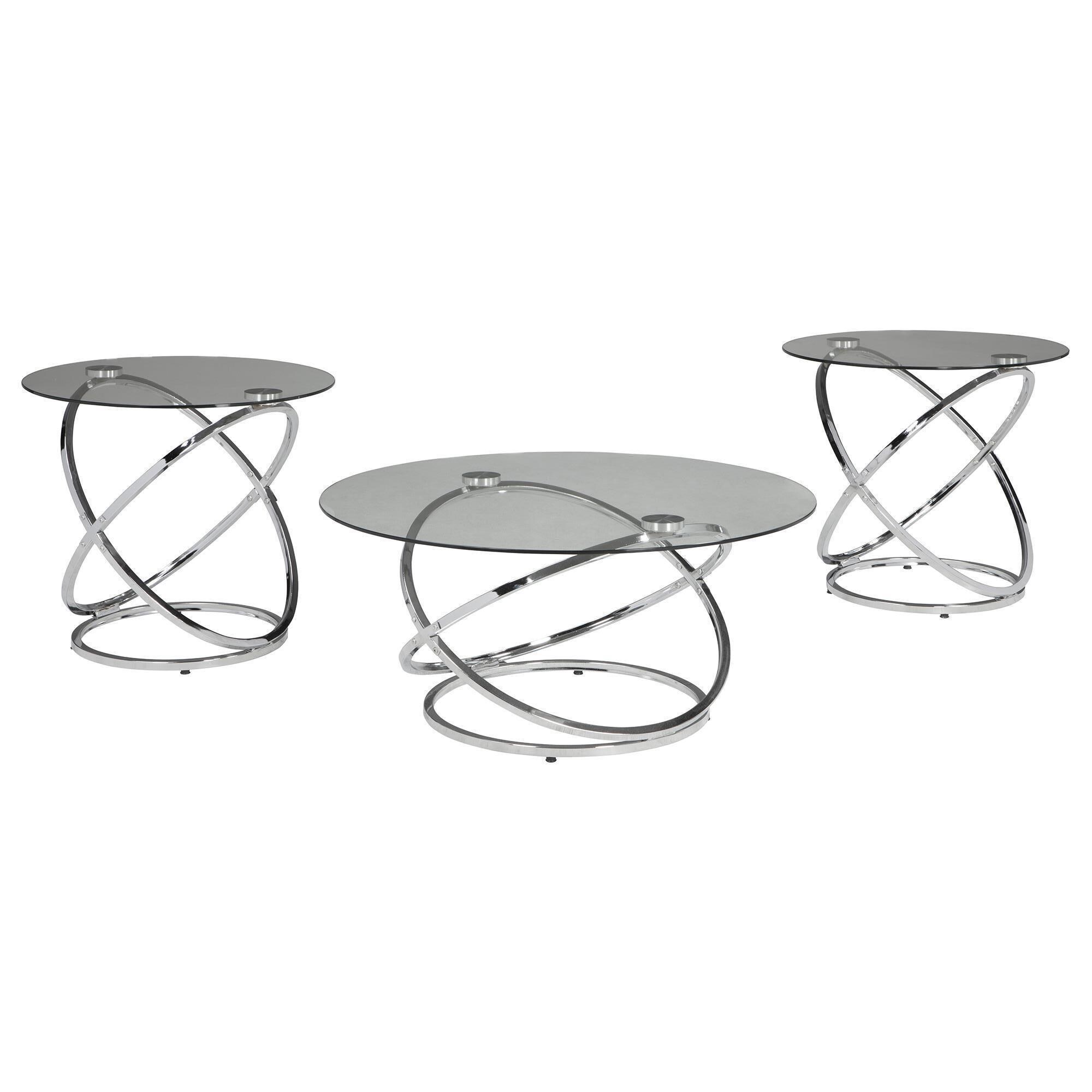 Ashley Hollynyx 3-Piece Occasional Table Set in Chrome