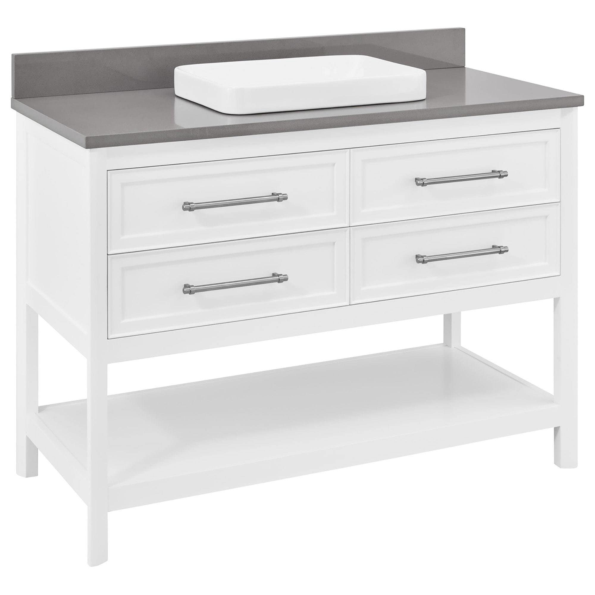 Greentouch ED Ellen DeGeneres Riven 48" Single Bathroom Vanity in White Paint with Dark Gray Stone Top Semi Recessed Sink |