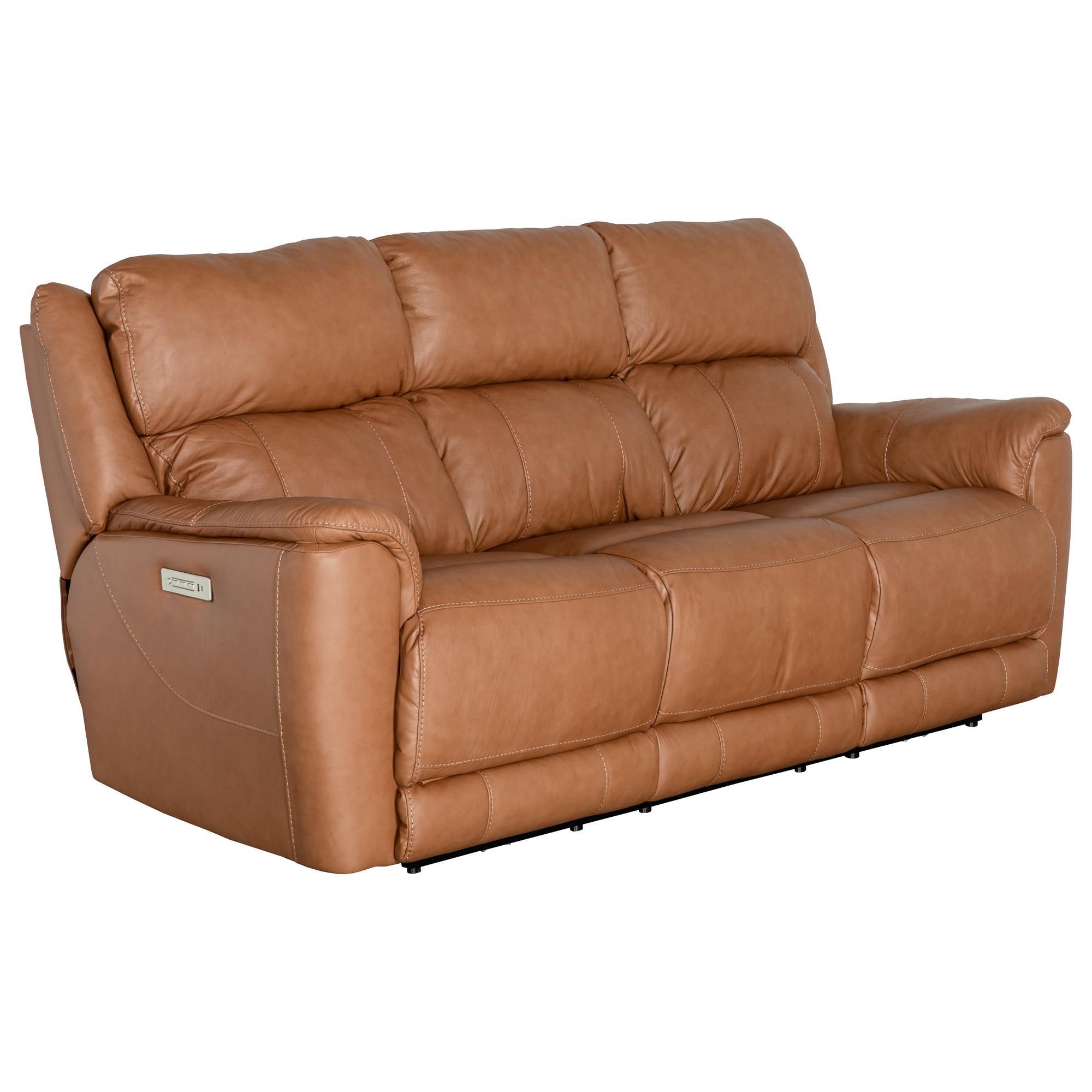 HomeStretch Tuscany Leather Power Reclining Sofa in Butternut
