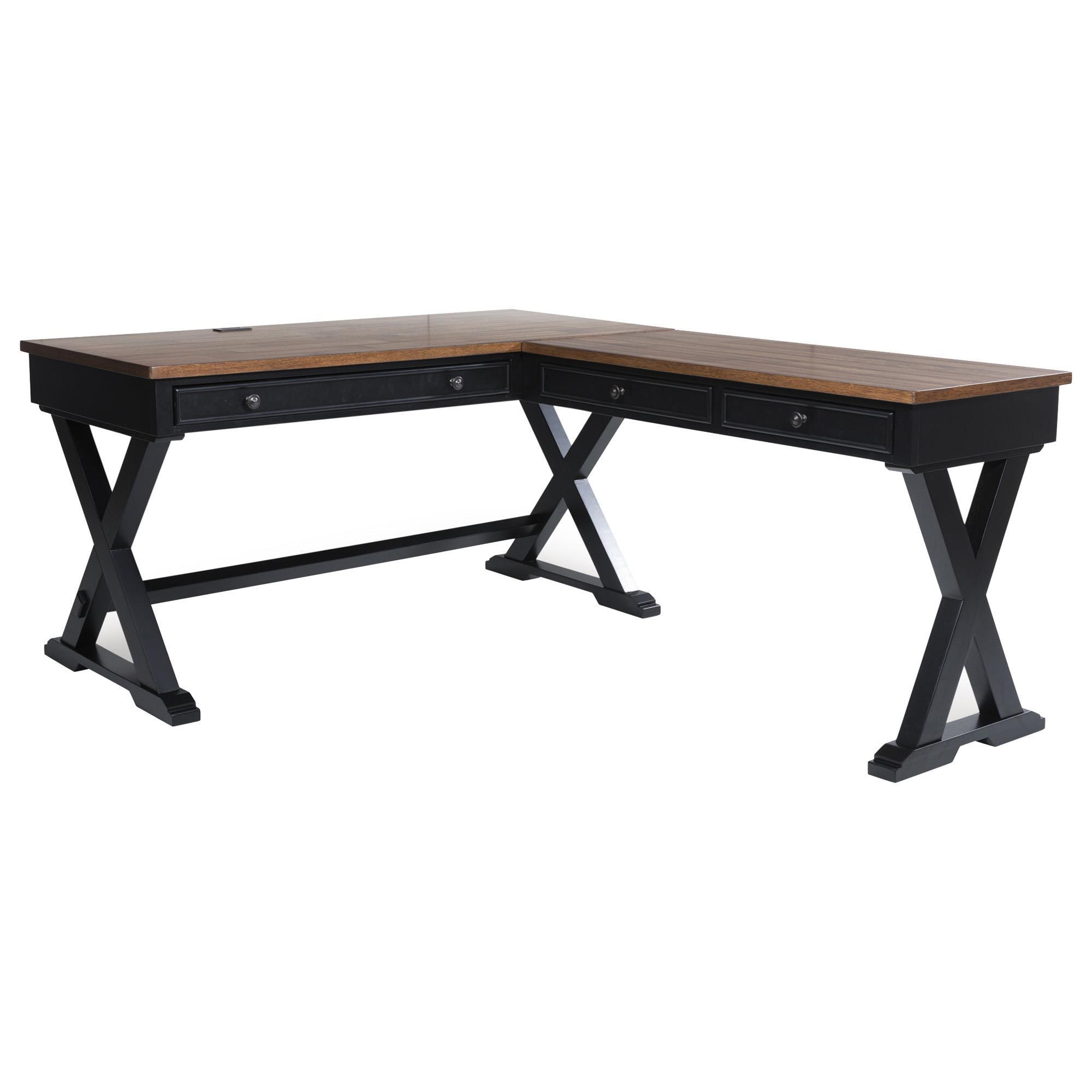 Ashley Wildenauer L-Shaped Desk in Rich Brown and Warm Satin Black