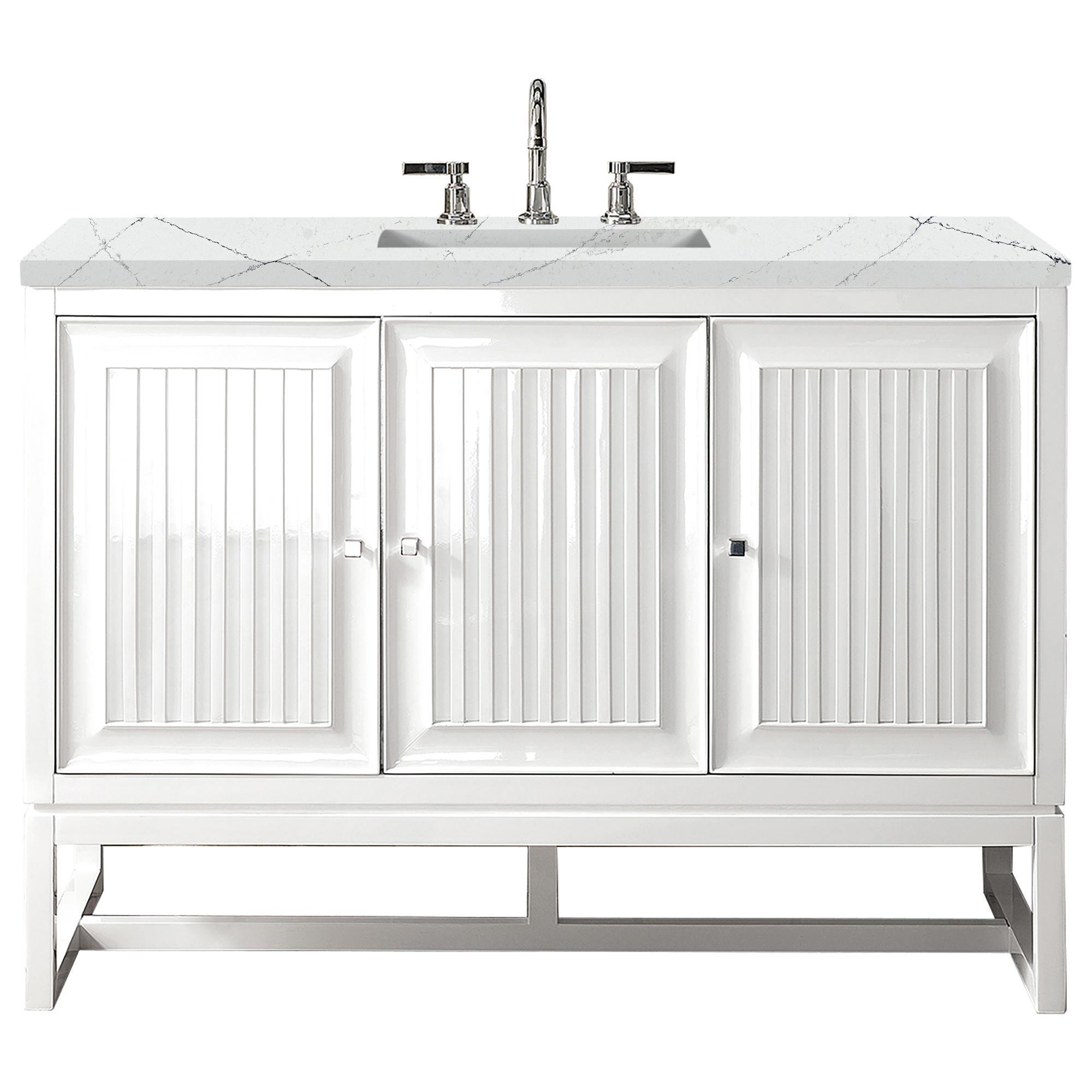 James Martin Athens 48" Single Bathroom Vanity in Glossy White with 3