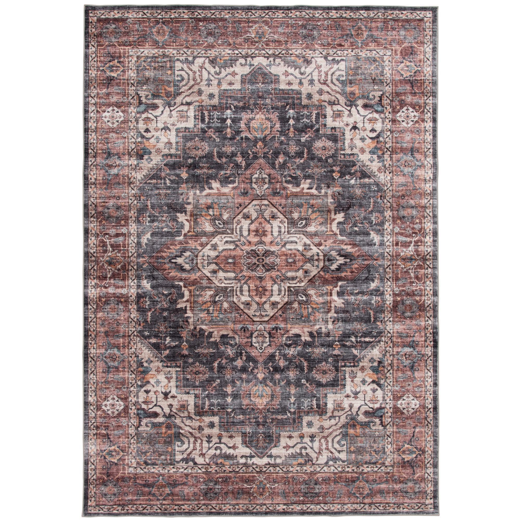 Central Oriental Rugease Chantal Rust and Dark Grey 5' x 7' Area Rug