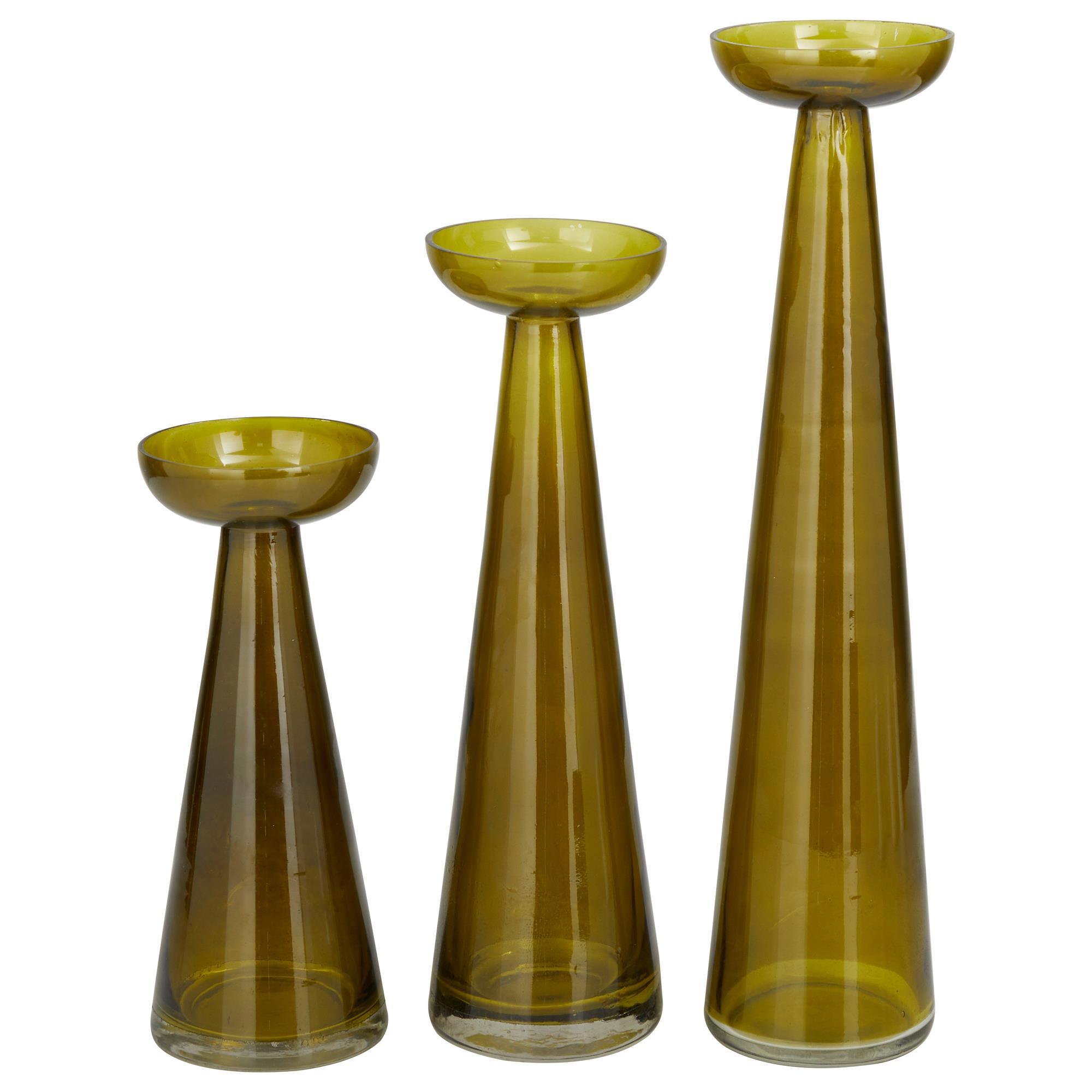 Maple and Jade Glass ConeShaped Candle Holder in Green (Set of 3) NFM