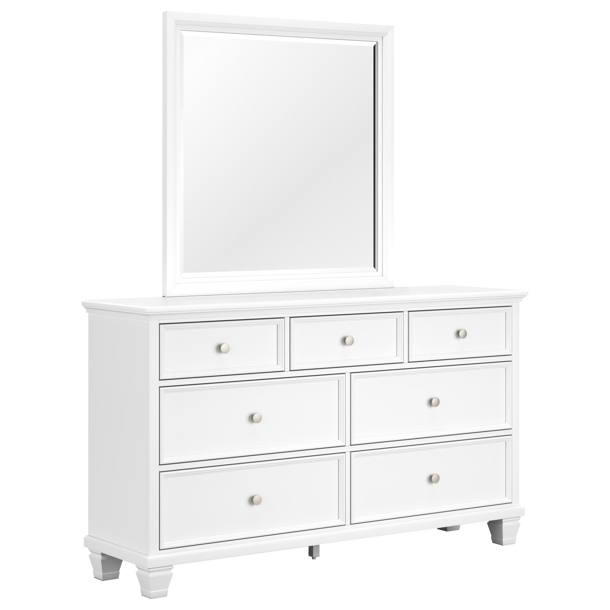 Ashley Fortman B680B1 white seven-drawer dresser with matching framed mirror sold separately from the bedroom set