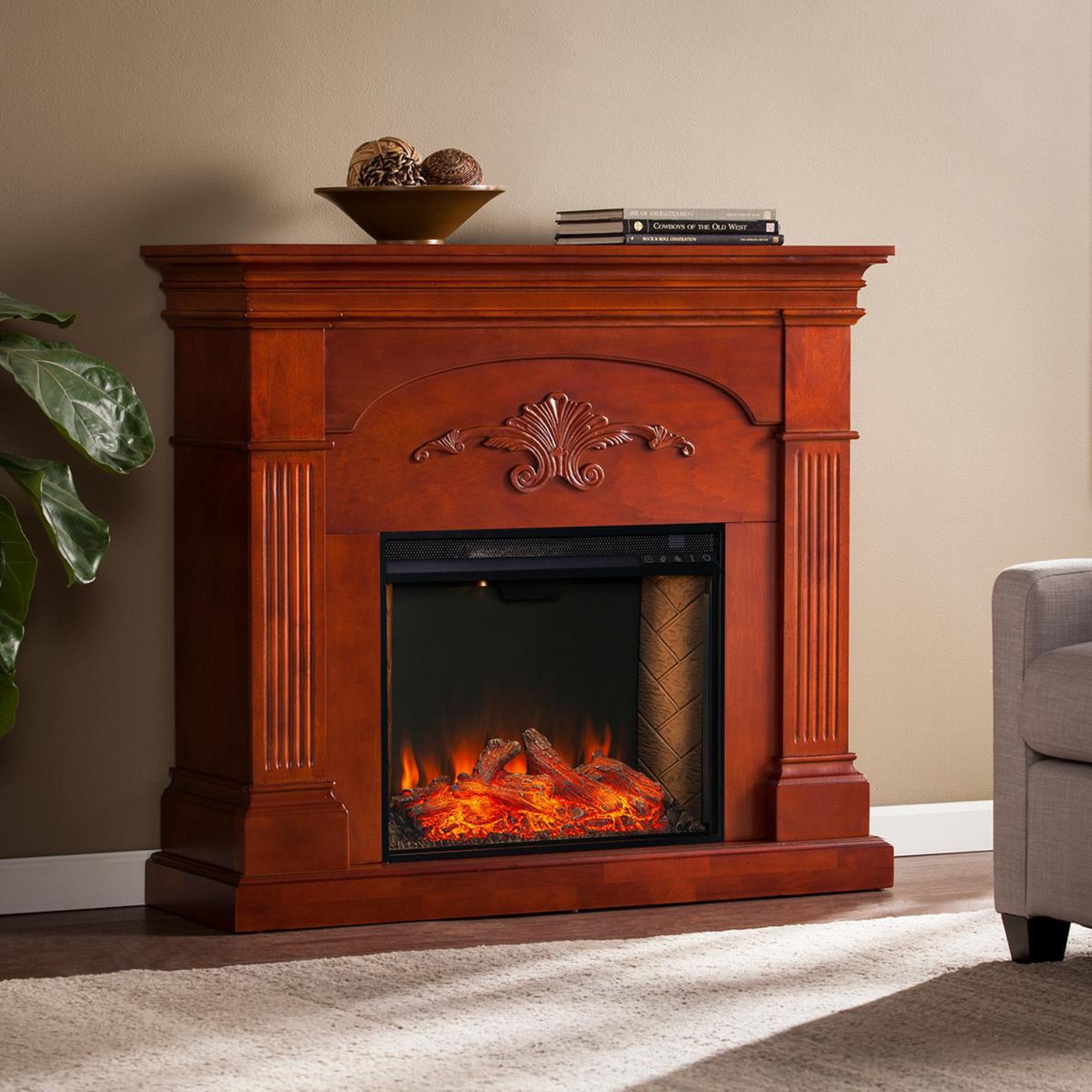 Southern Enterprises Andca Smart Electric Fireplace in Mahogany | NFM