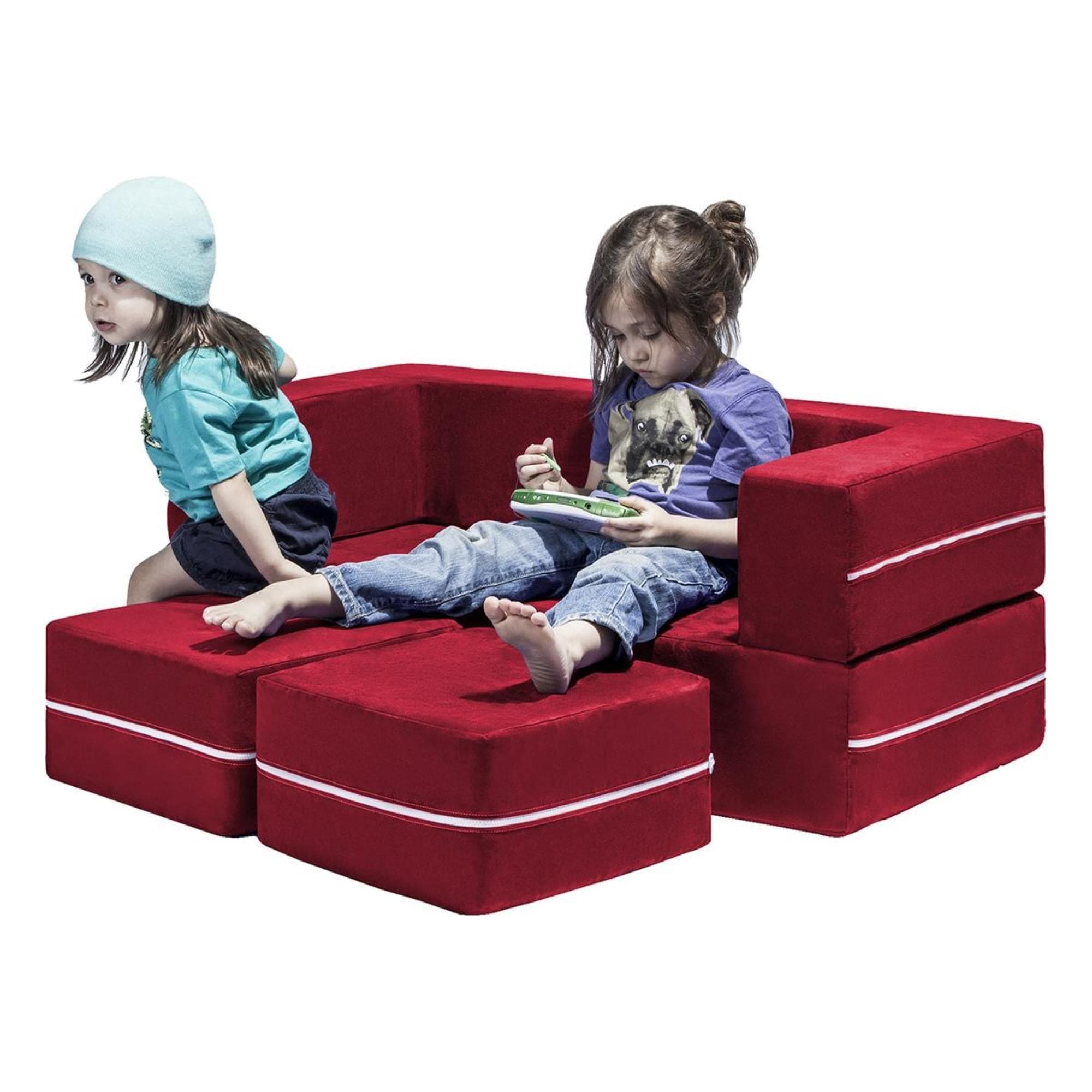 Jaxx Zipline Modular Kids Loveseat & Ottomans in Cherry
