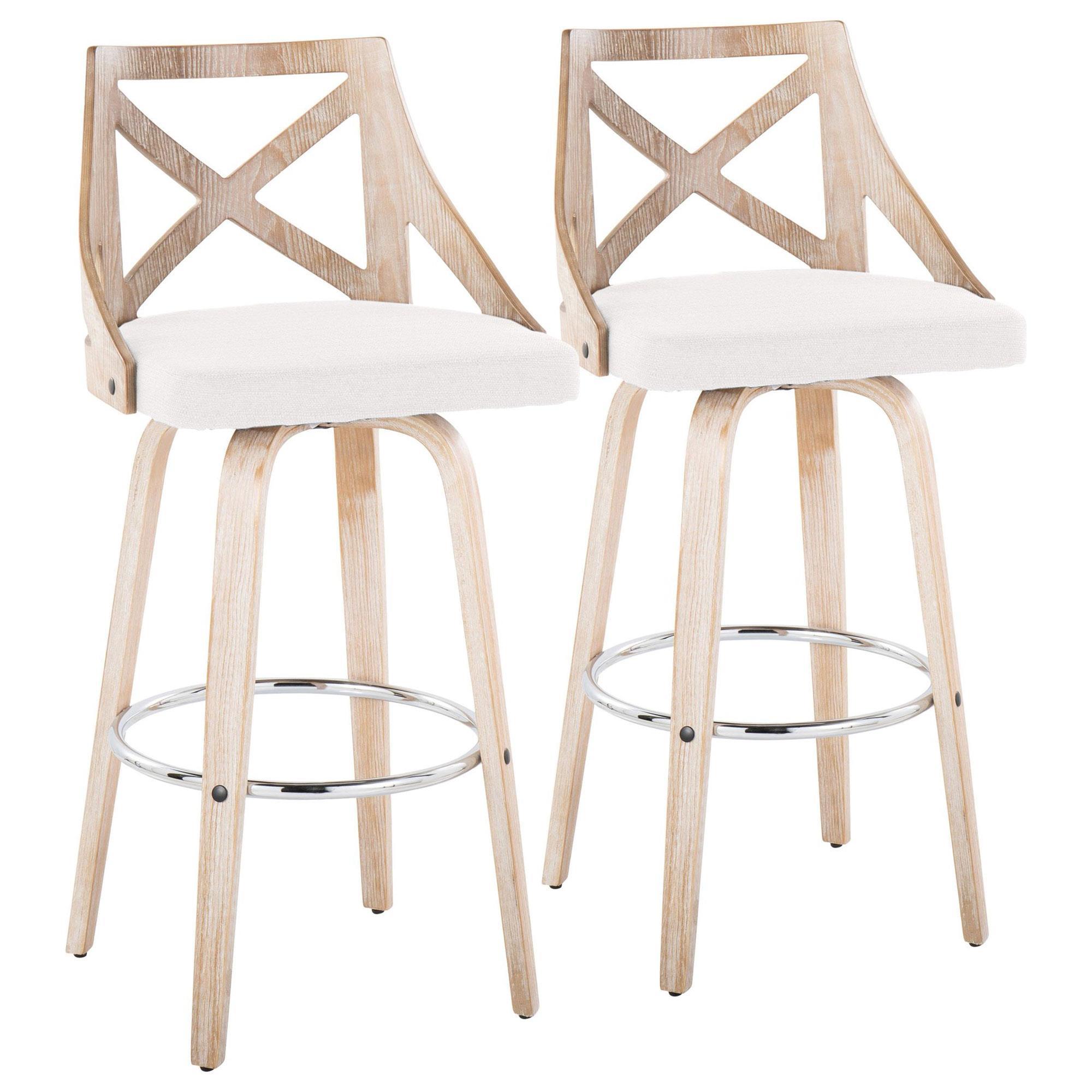 Lumisource Charlotte Swivel Bar Stool with Cream Cushion in White