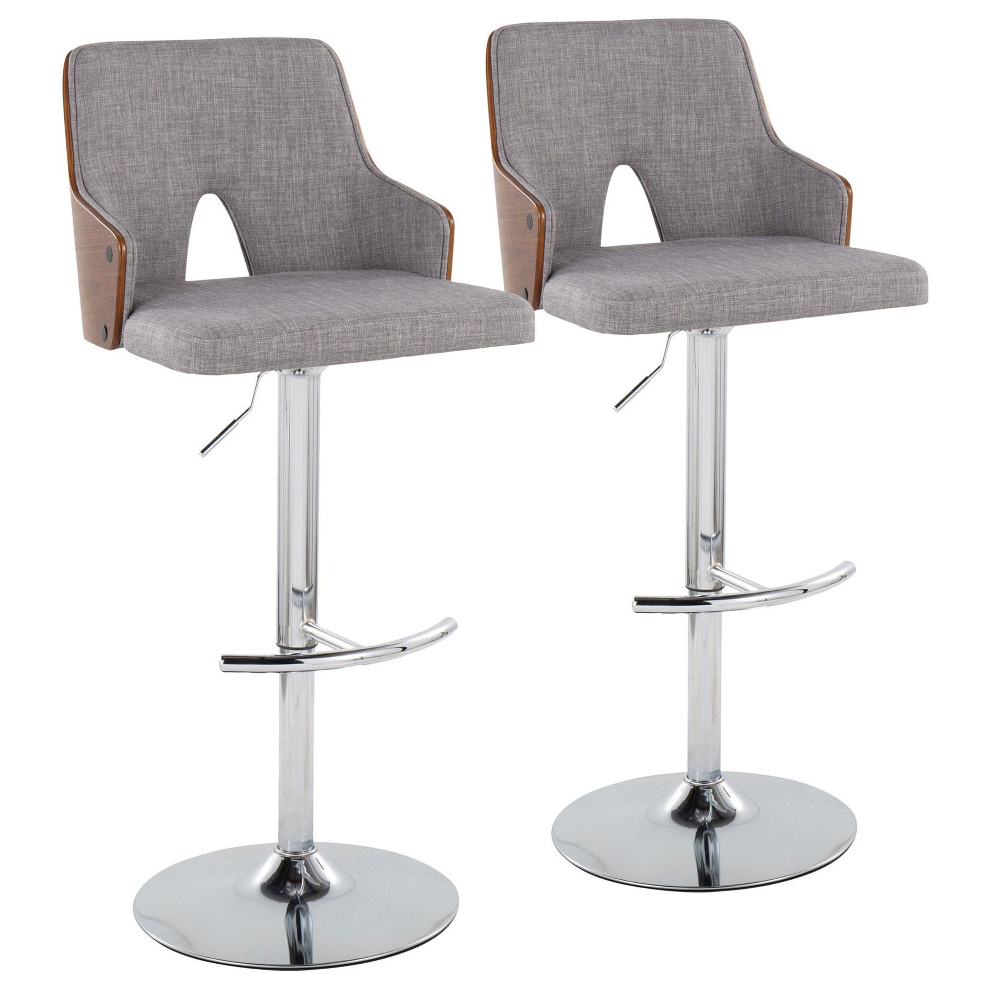 Lumisource Stella Swivel Adjustable Bar Stool with Light Grey Cushion