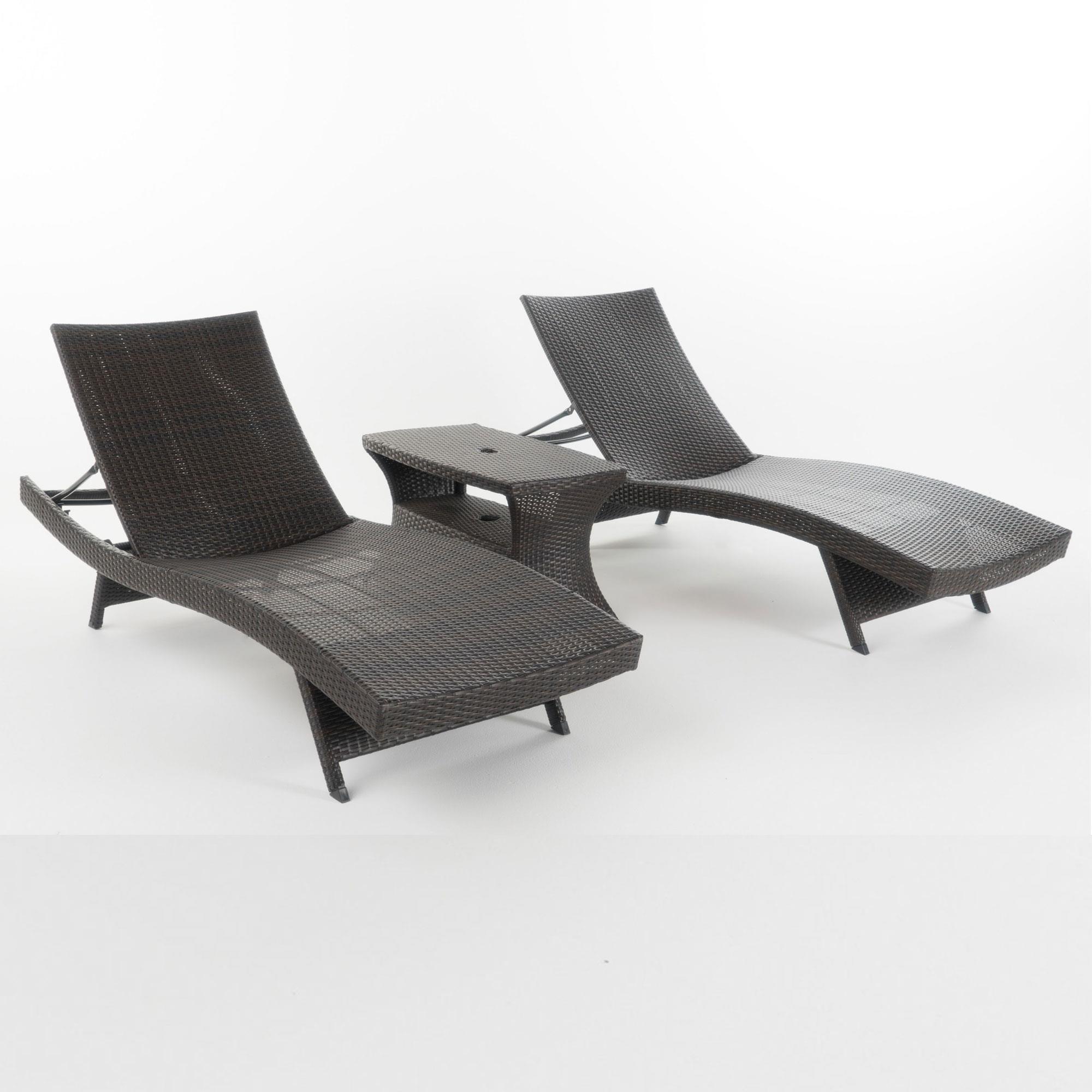 Noble House Pacific 3Piece Patio Chaise Lounge Set in MultiBrown NFM