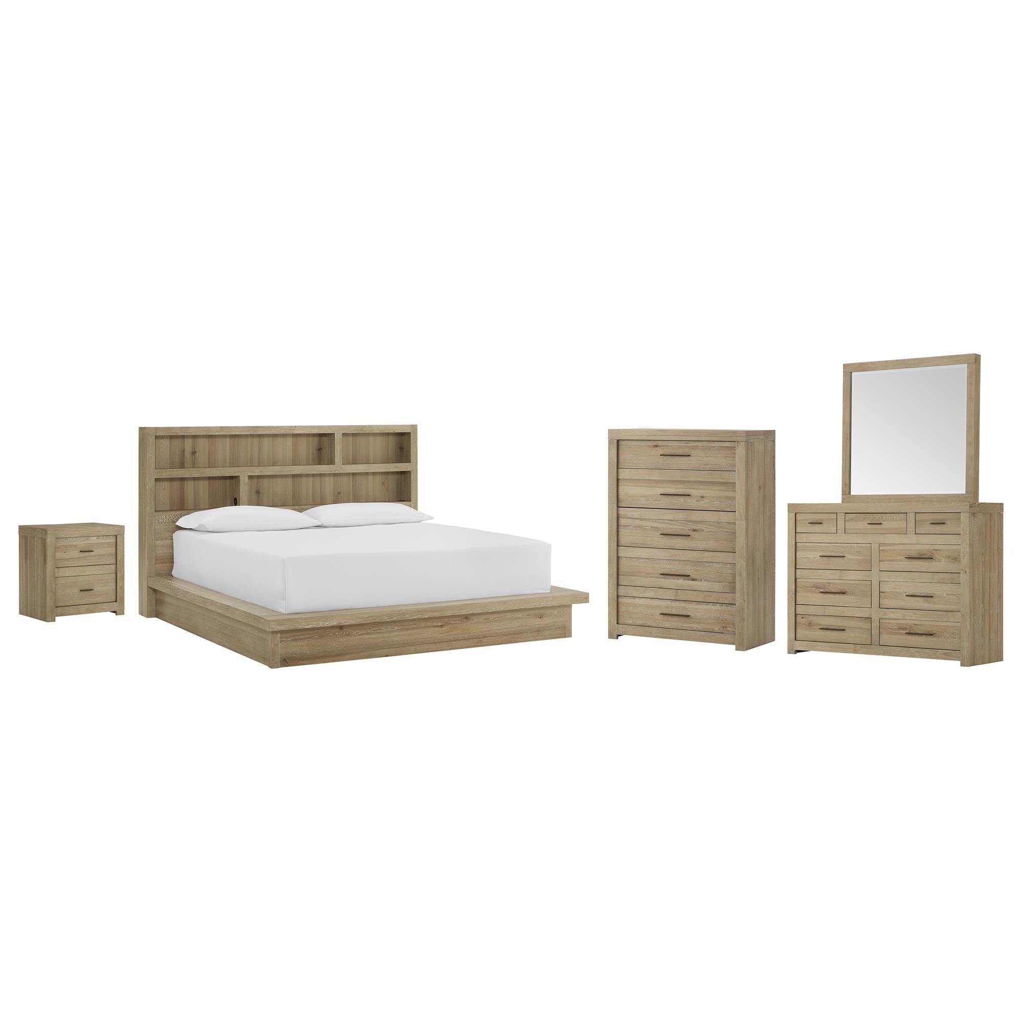 Riva Ridge Modern Loft 5Piece Queen Platform Bedroom Set in Khaki NFM