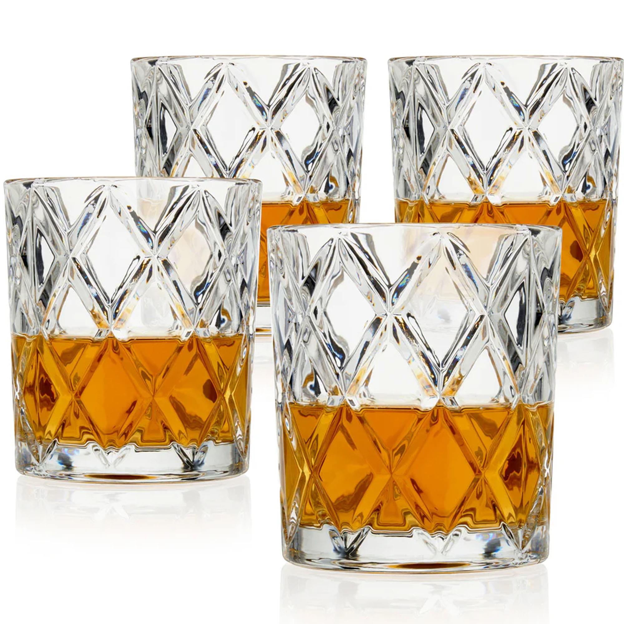 True Brands Scotch Diamond Cut Tumbler Glasses in Clear (Set of 4)
