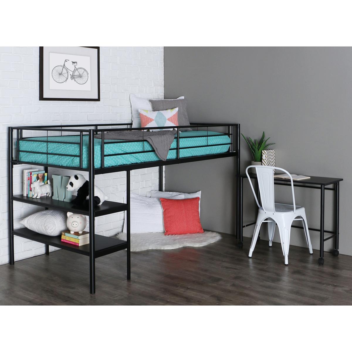 Walker Edison Twin Loft Bed and Desk in Black NFM