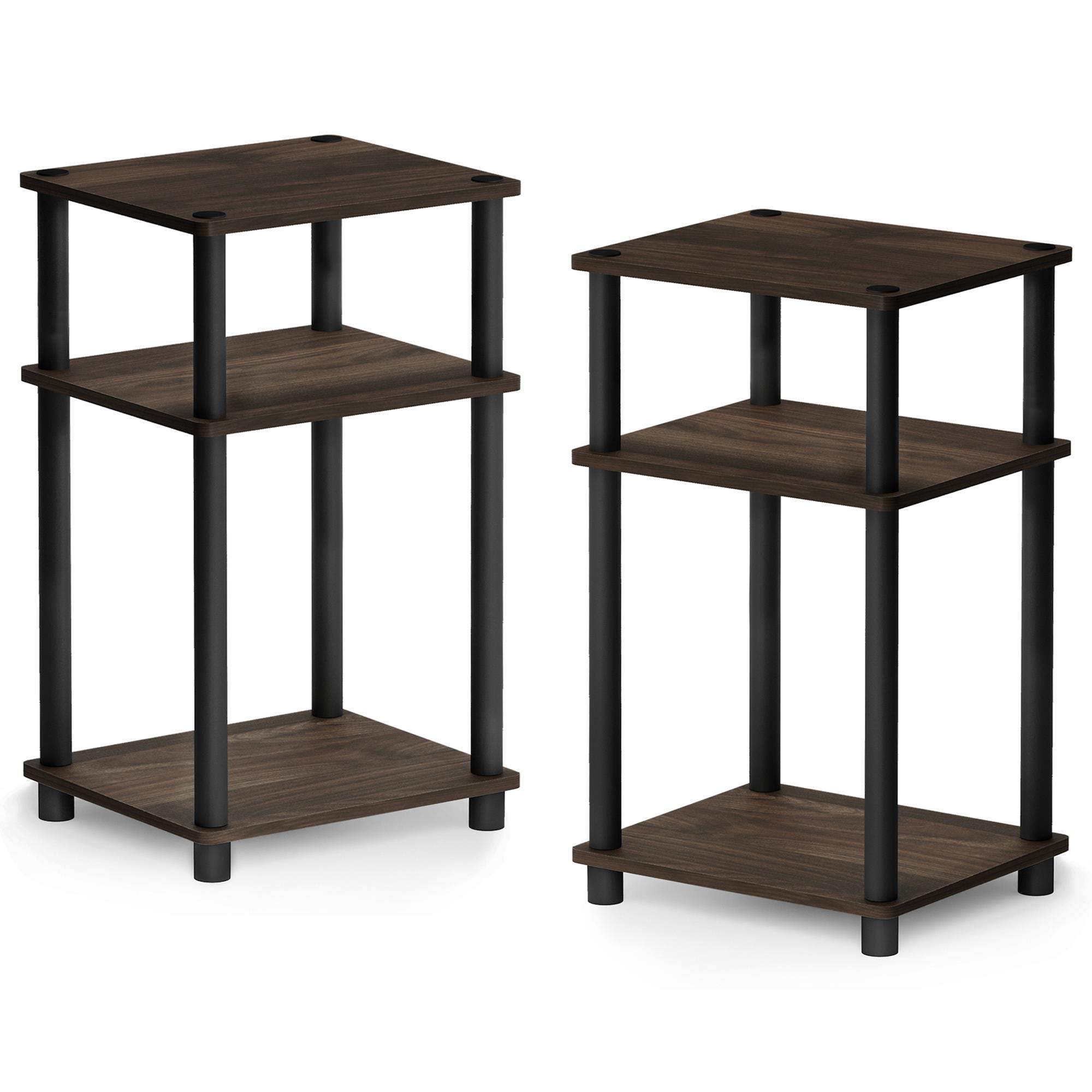 HOMLUX 3-Tier Turn-N-Tube End Table in Columbia Walnut and Black (Set of 2)