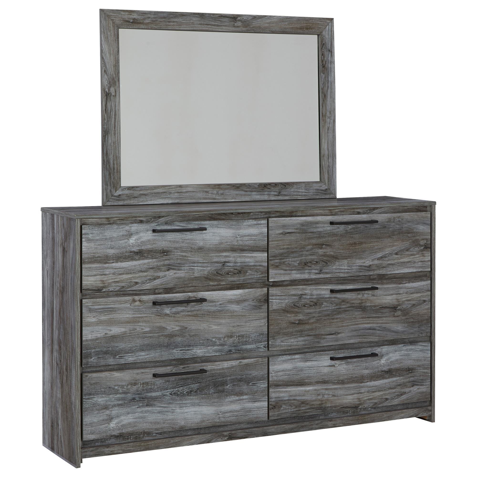 Ashley Baystorm 6 Drawer Dresser and Wide Frame Mirror in Gray