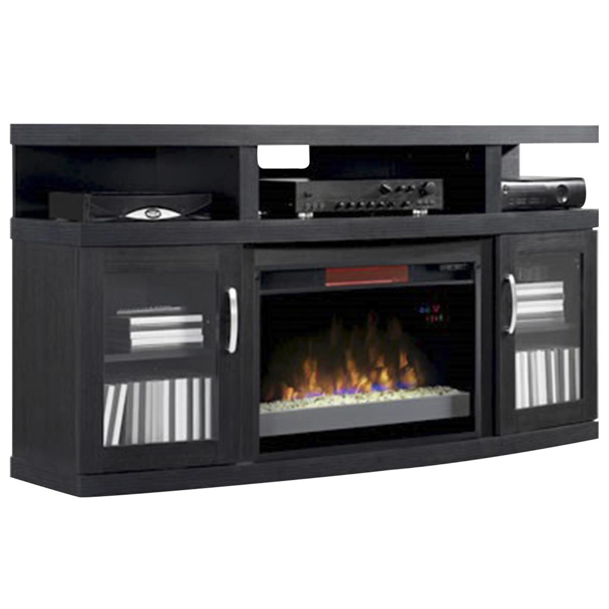 at HOME Cantilever 60" TV Stand with Fireplace Insert in Black