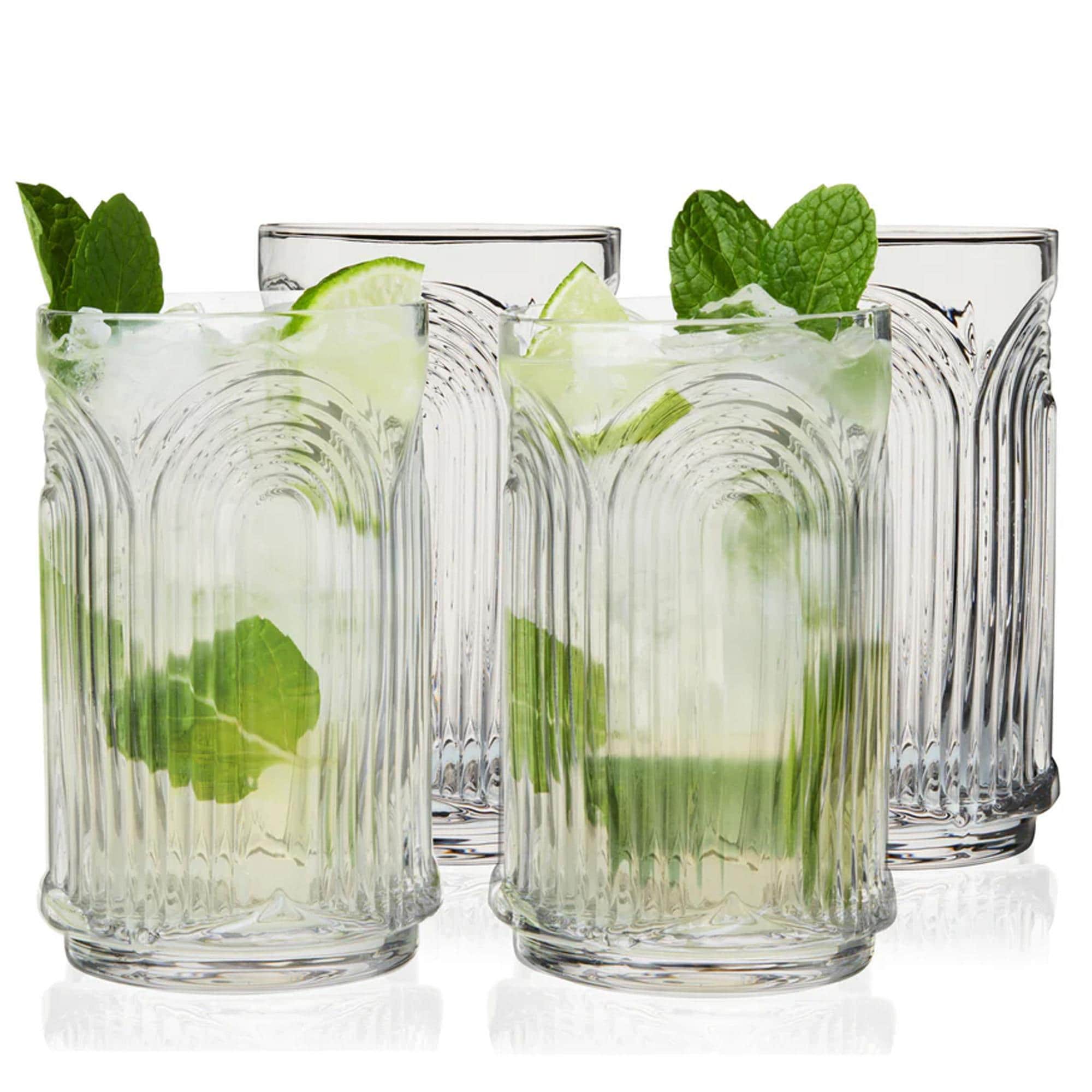 True Brands Deco Beau Crystal Highball Glasses in Clear (Set of 4)