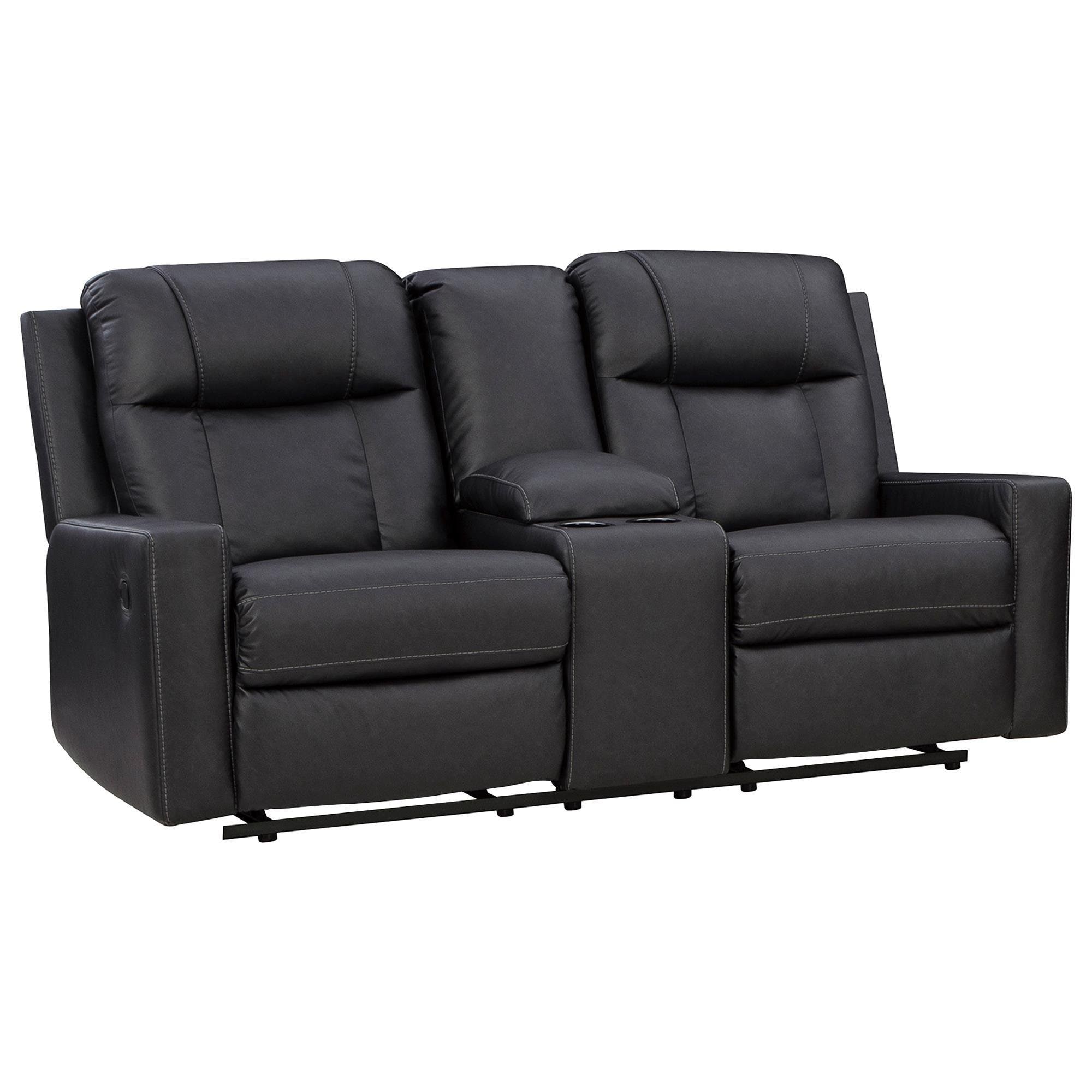 lovealive Ashley Mackmenville Manual Double Reclining Console Loveseat in Carbon