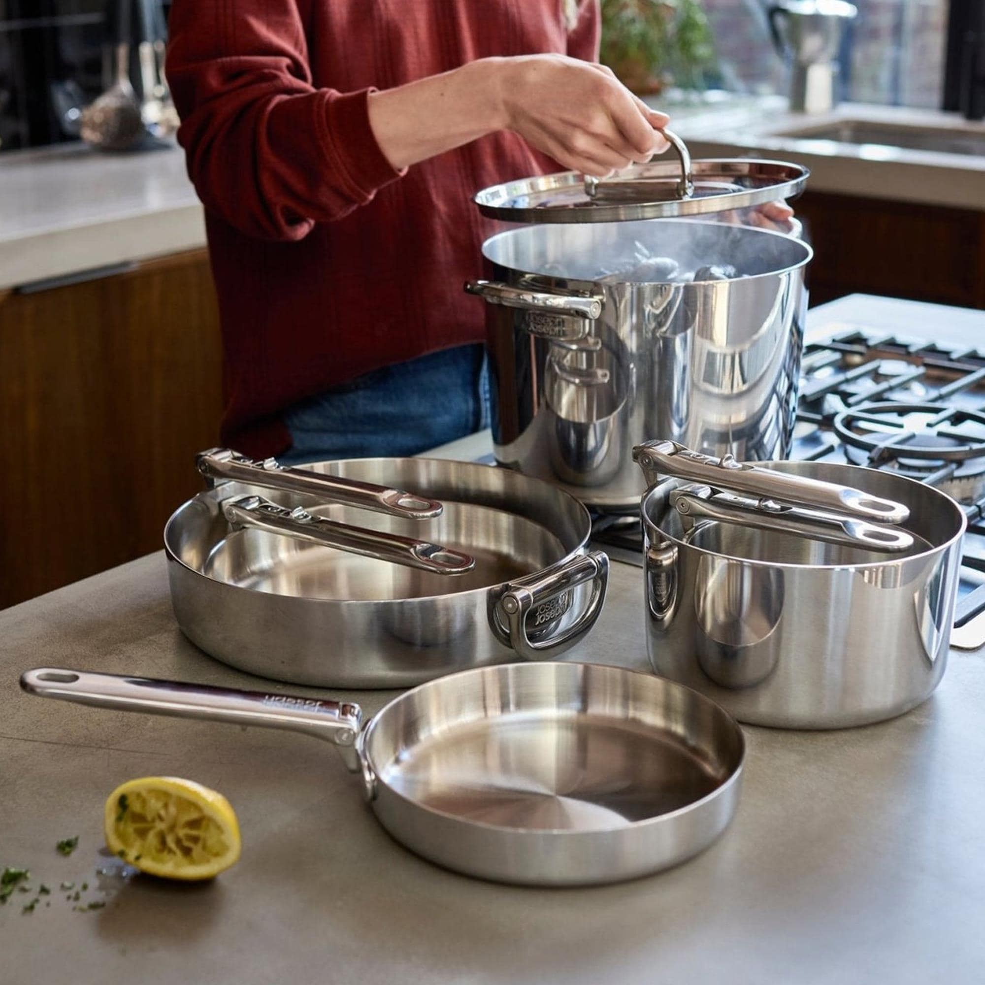 Joseph Joseph Space Steel 6-Piece Cookware Set with Folding Handle