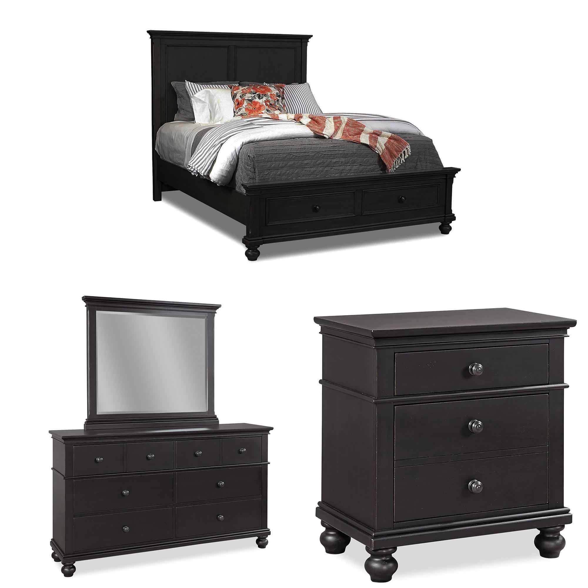 Riva Ridge Oxford 4-Piece Queen Storage Bedroom Set in Rubbed Black