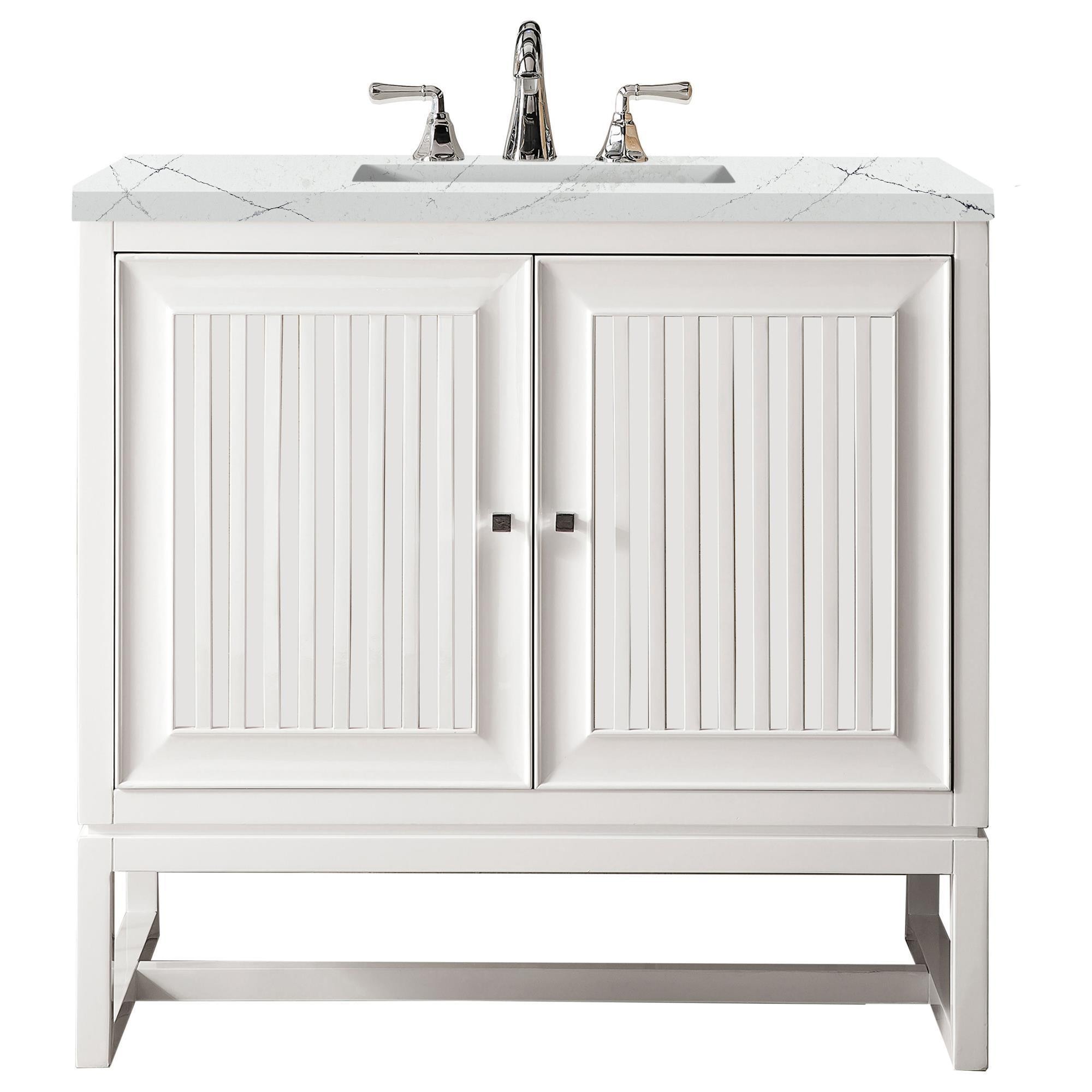 James Martin Athens 36" Single Bathroom Vanity in Glossy White with 3