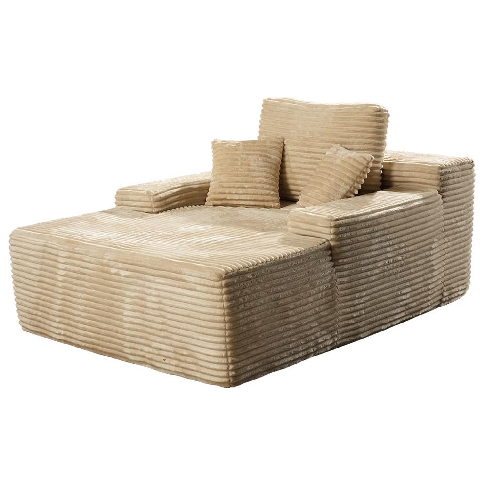 HOMLUX Cloud Faux Fur Chaise Lounge with Plush Pillows in Beige