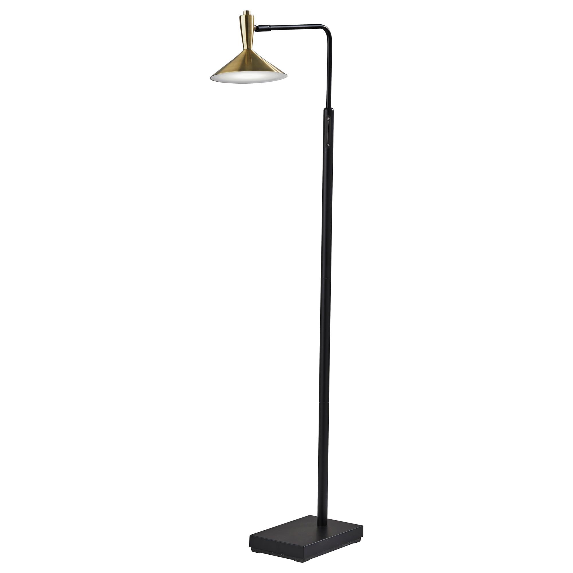 Adesso Lucas LED Floor Lamp in Black and Antique Brass Nebraska